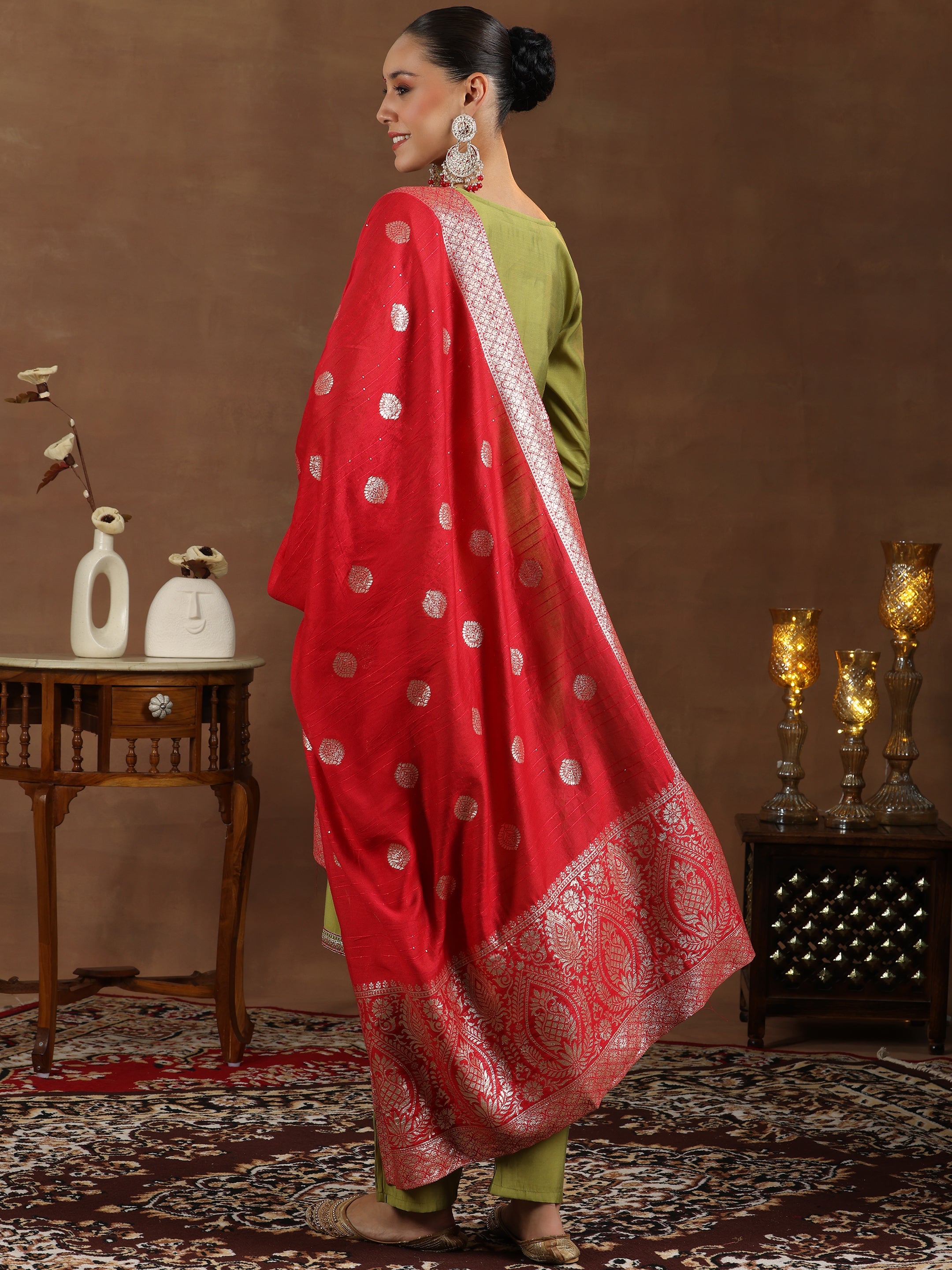 Gerua By Libas Green Yoke Design Silk Blend Straight Suit With Dupatta - view 5