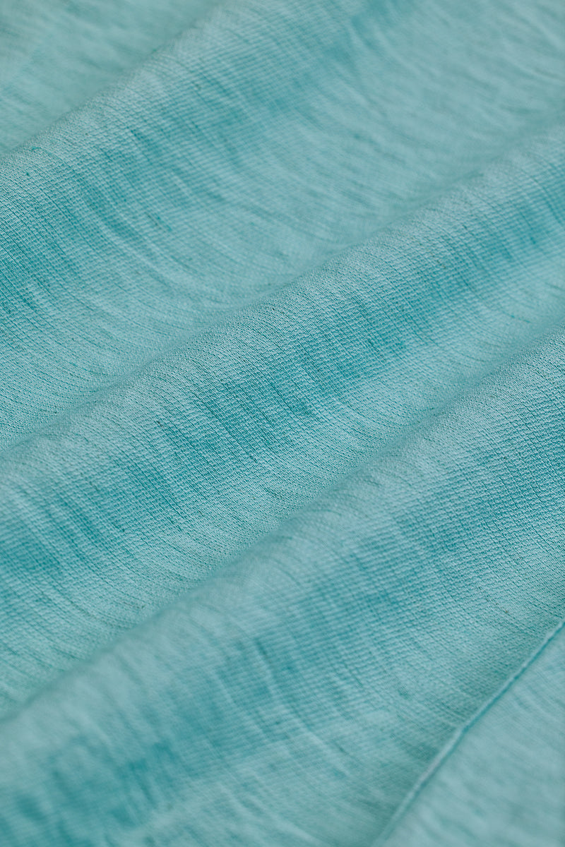 SNITCH Light Blue Mandarin Linen Blend Shirt - view 9
