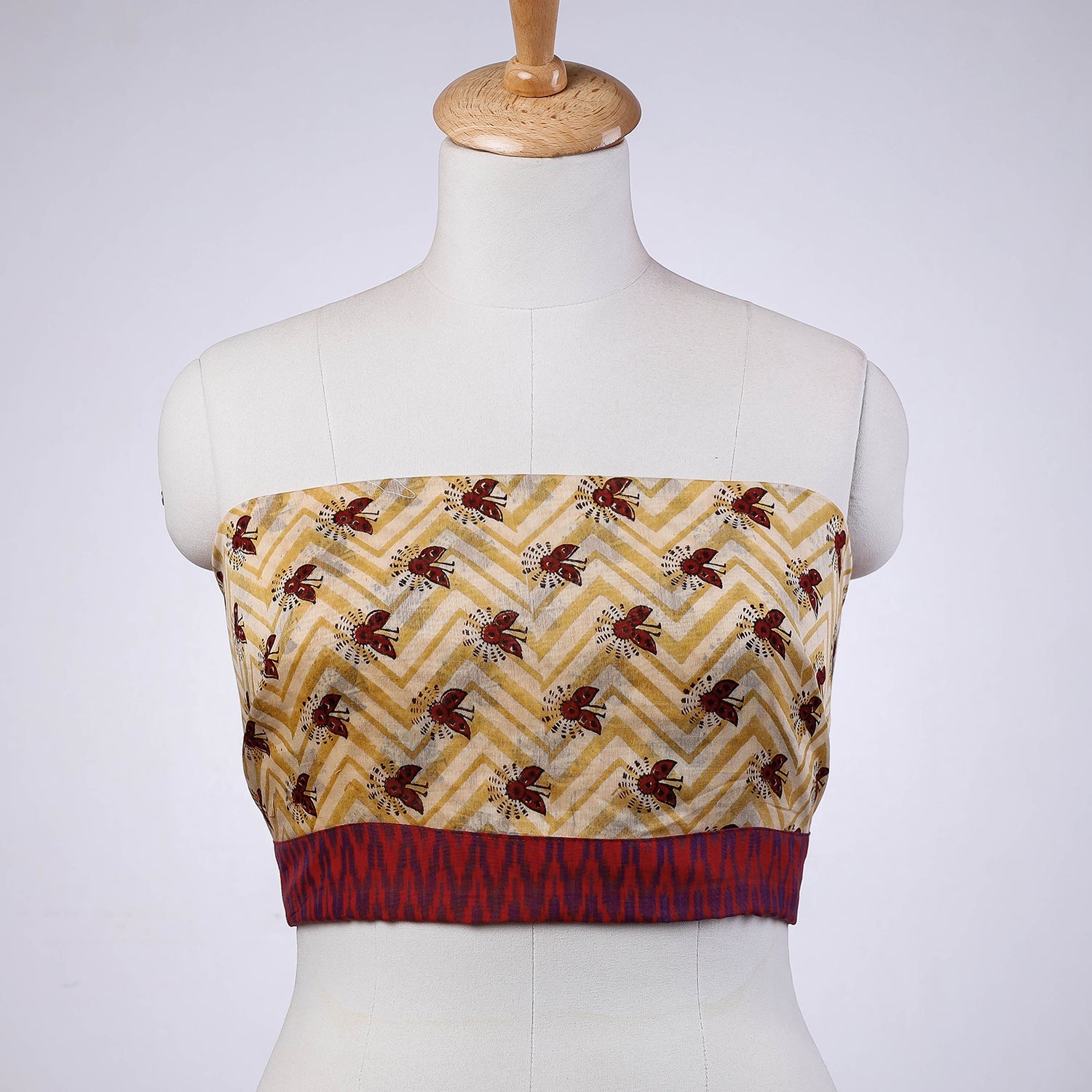 NOORI BAZAR Beige - Rangoli Pipad Chanderi Silk Blouse Piece with Ikat Border