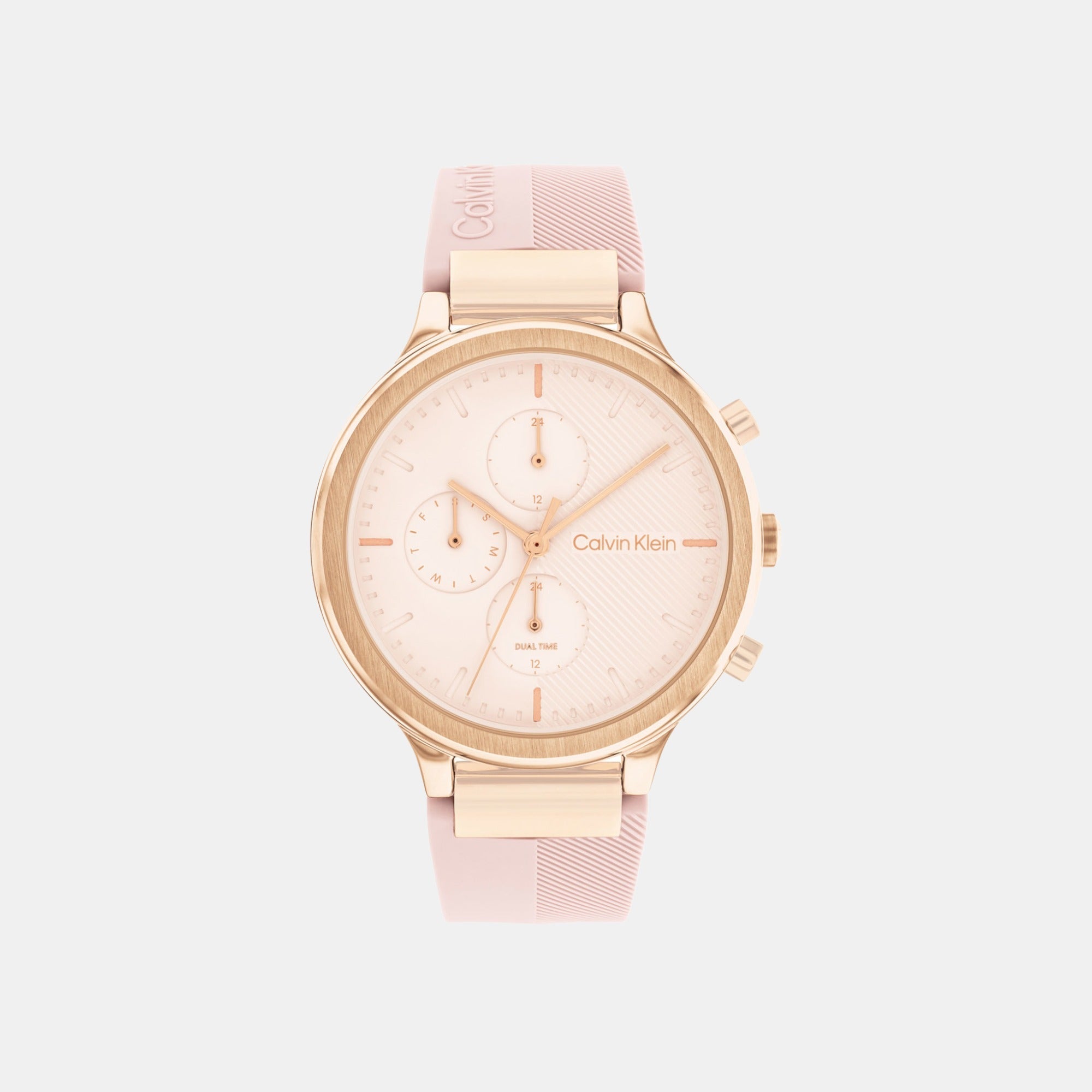 Calvin Klein Energize Women Quartz Pink Dial Chronograph Silicone Watch 25200243