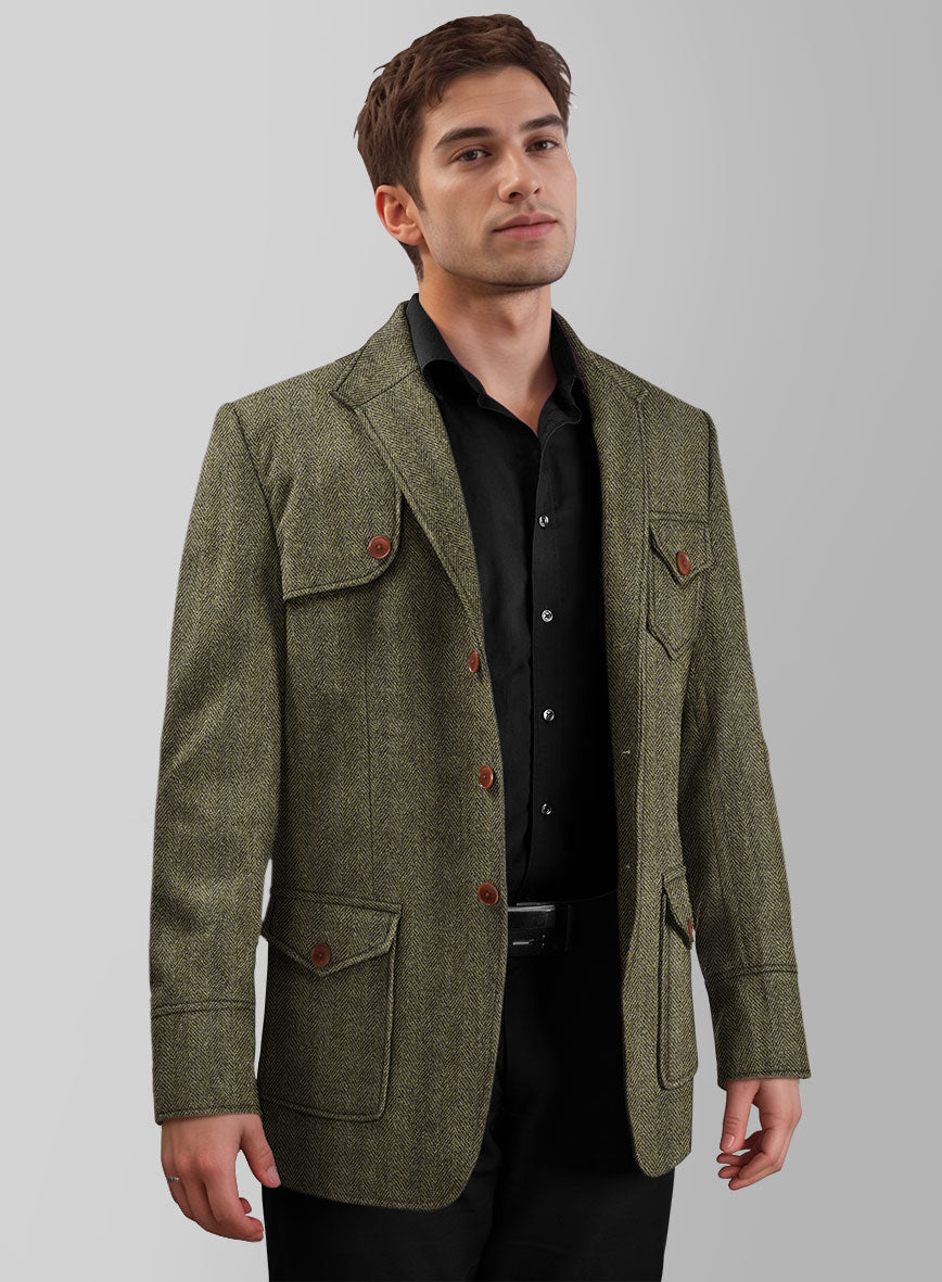 StudioSuits Highlander Olive Herringbone Hunter Style Tweed Jacket - view 2