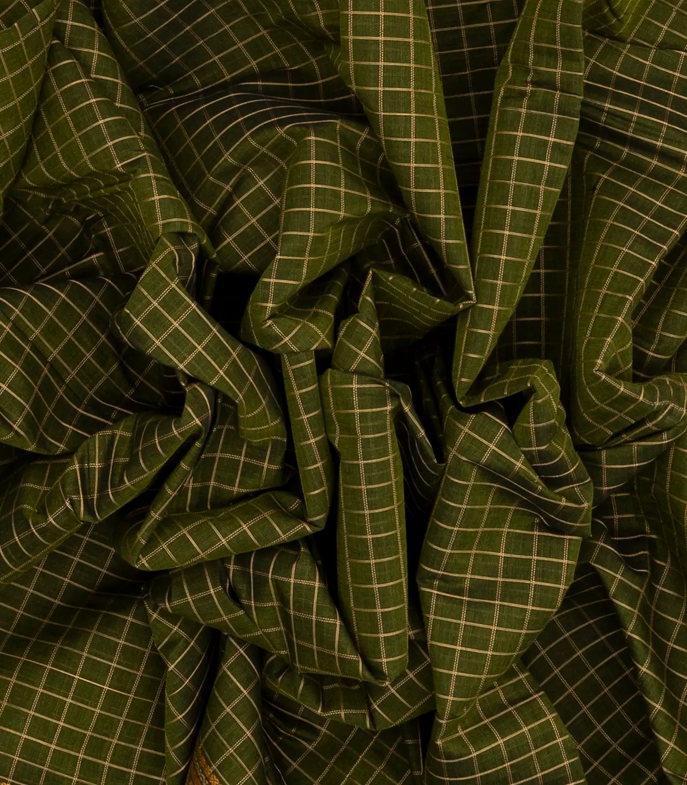 RmKV Dark Green Handloom Kanchi Cotton Saree With Checks - view 3
