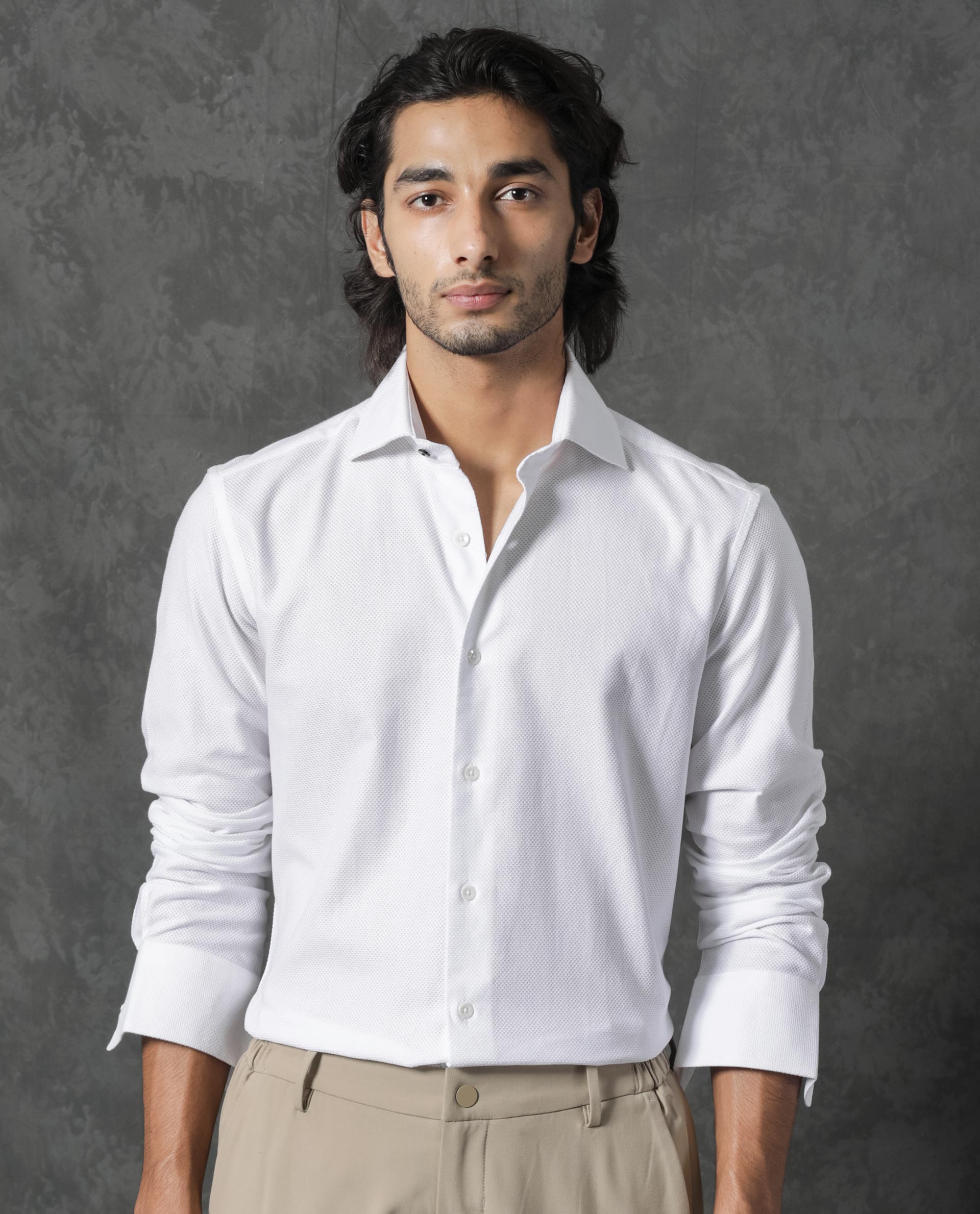 Rare Rabbit Men's Comb White Cotton Fabric Full Sleeves Solid Shirt - view 7
