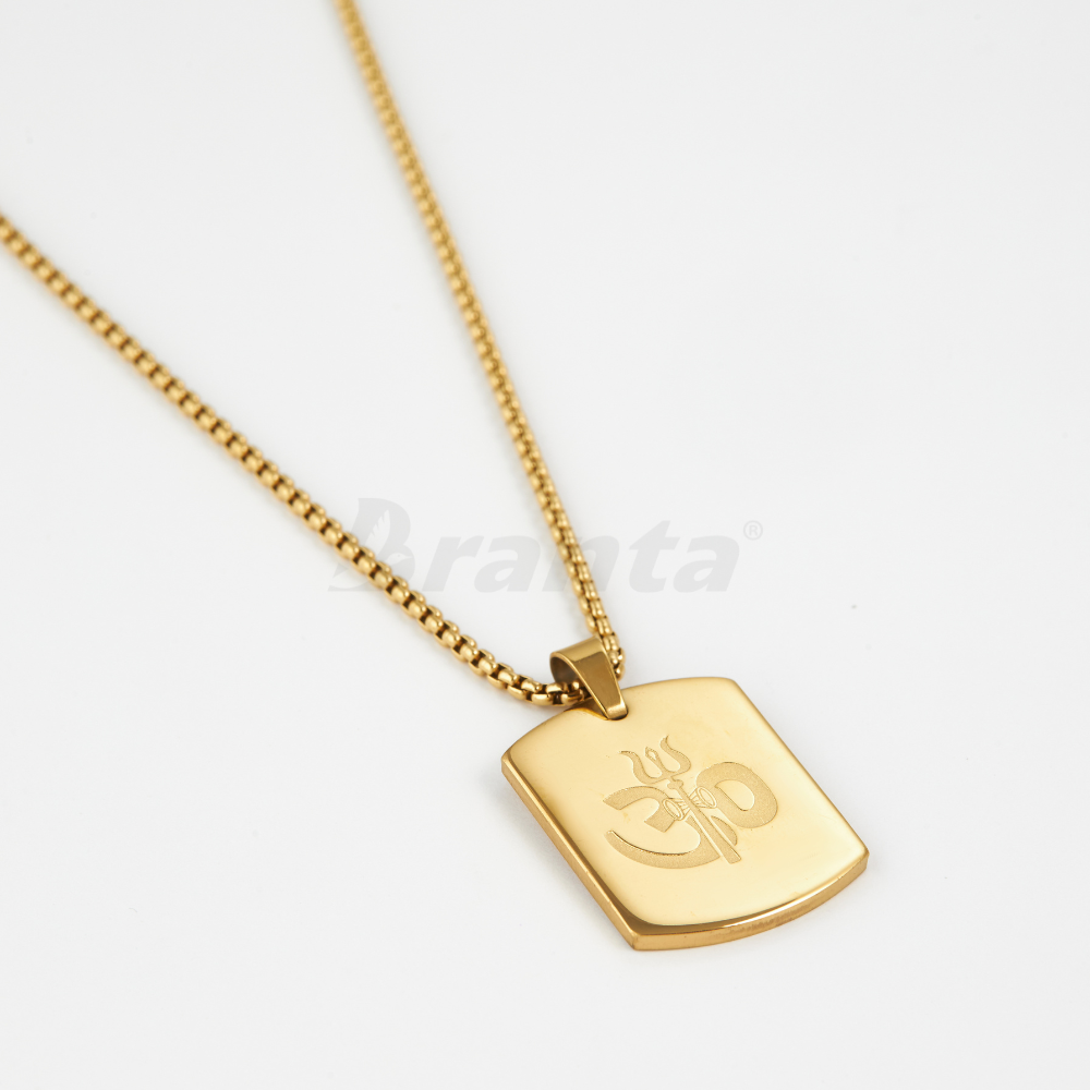 Branta Om Trishul Power Gold Plated Pendant Chain Necklace (23 Inch)