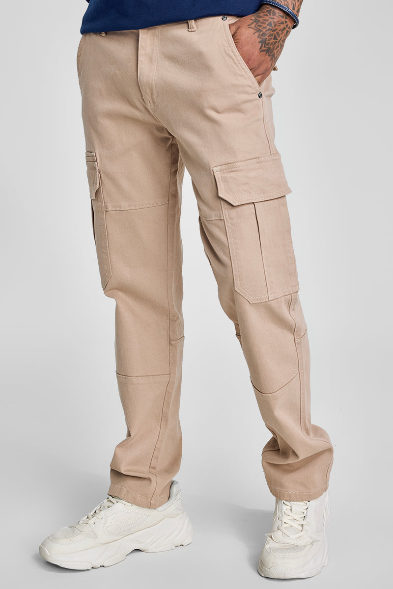 SNITCH Beige Slim Fit Cargo Jeans