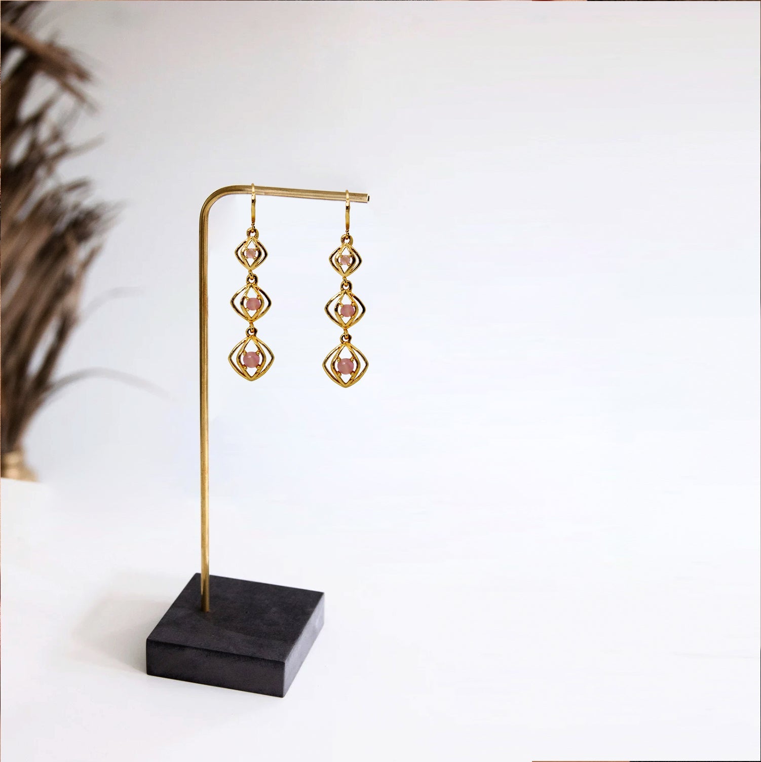 Branta Square Sparkle Light Pink Diamond Earrings For Women - view 2