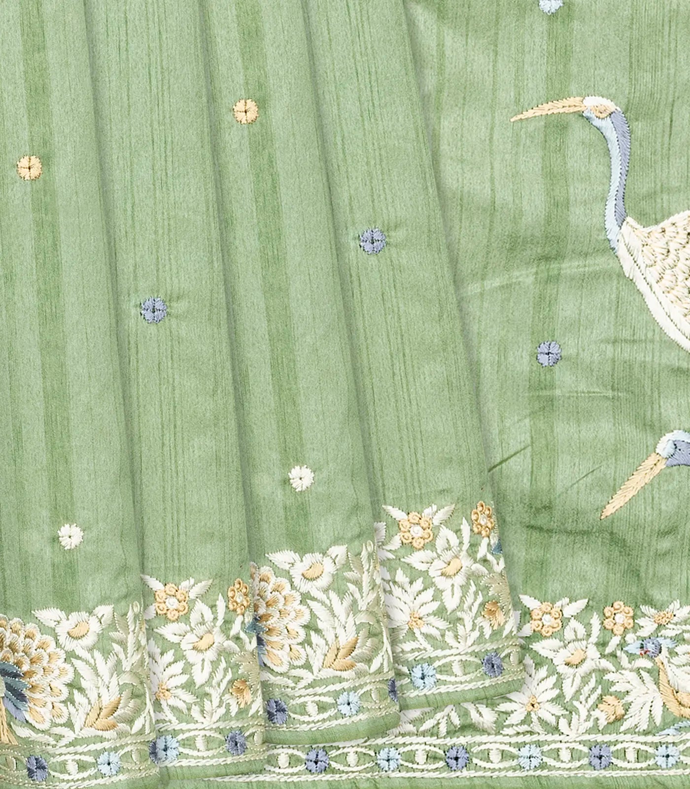 RmKV Cardamom Green Blended Dupion Saree With Embroidered Meena Motifs-Cardamom Green