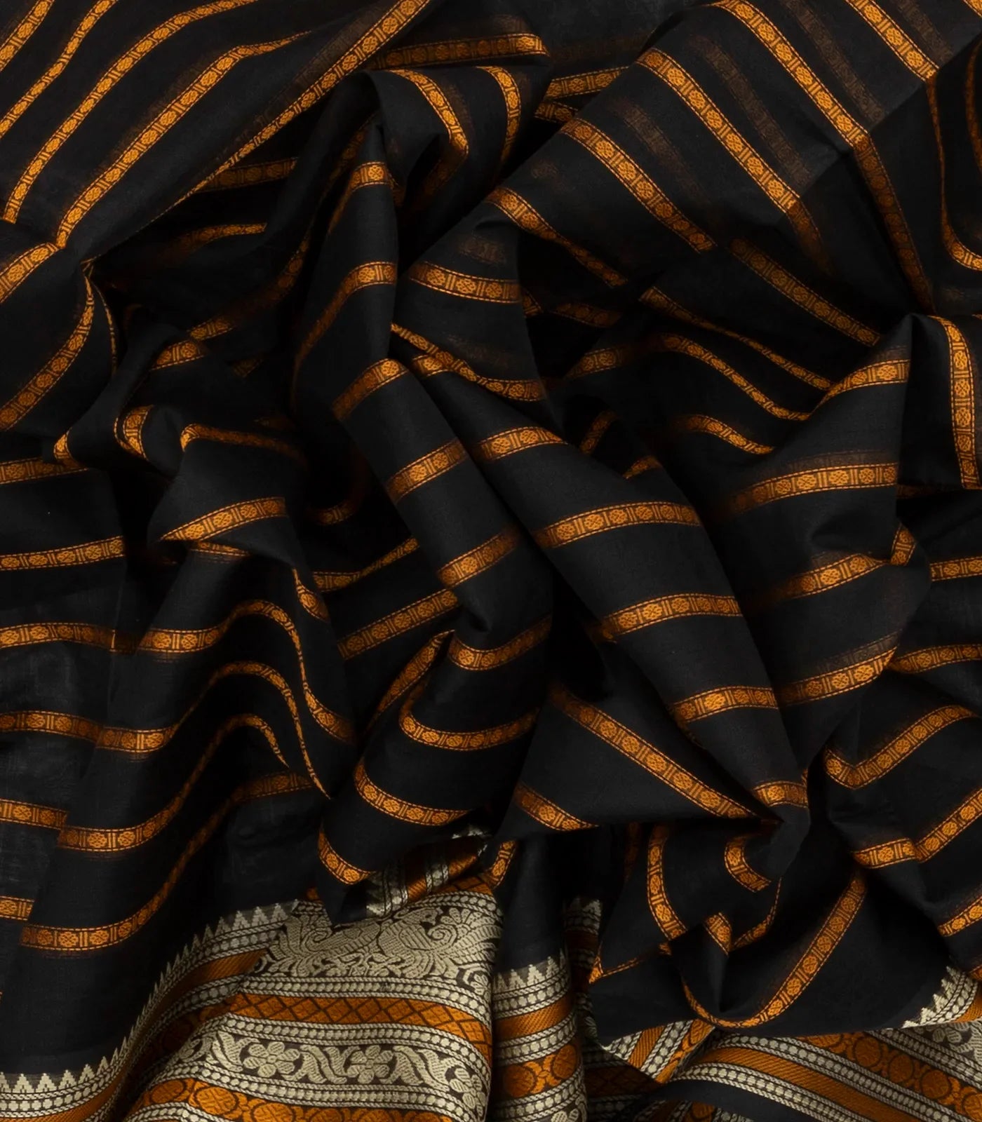 RmKV Black Handloom Silk Cotton Saree With Beldari Stripes - view 3