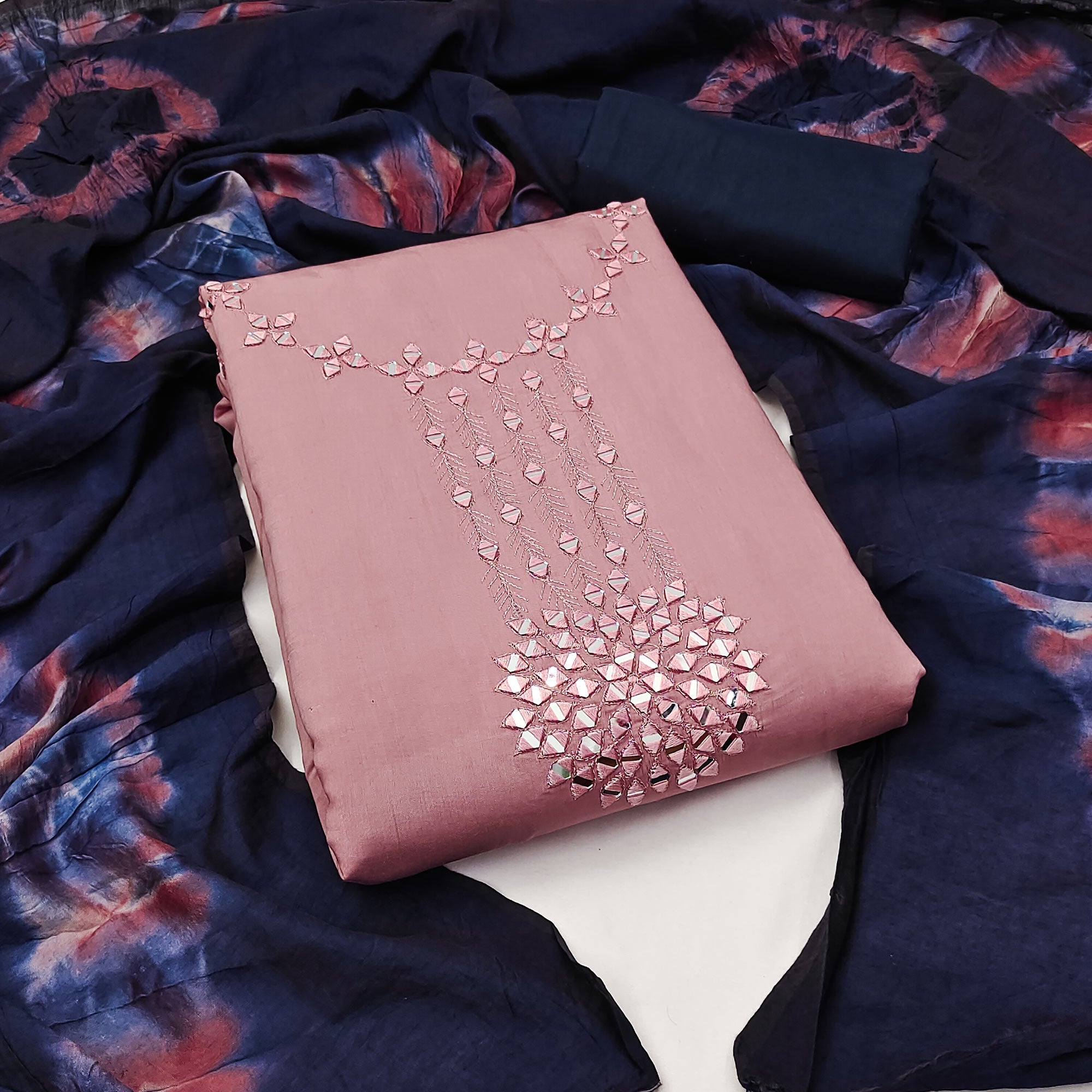 Peachmode Mauve Embroidered Viscose Dress Material