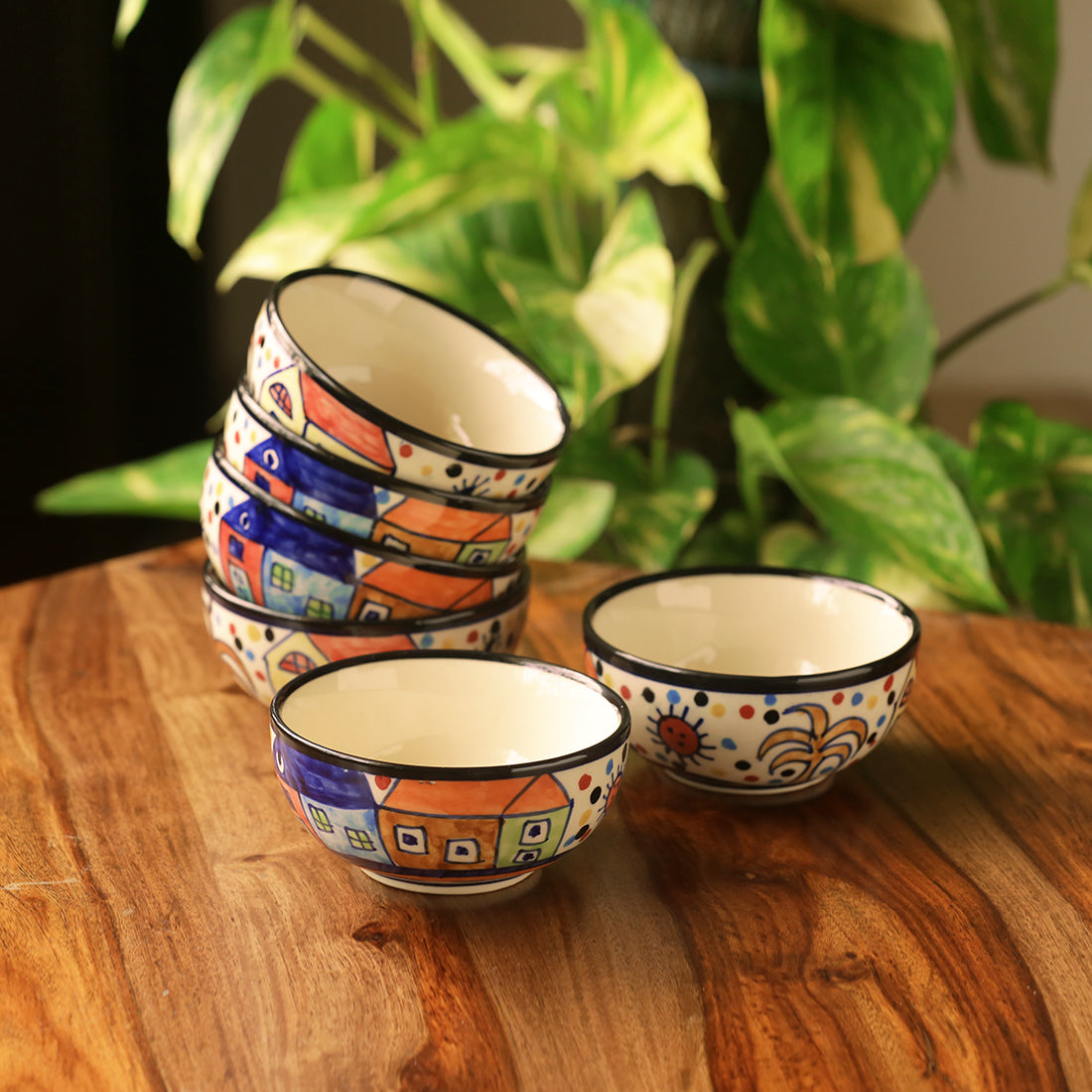 EXCLUSIVELANE 'The Serving Hut Goblets' Handpainted Serving Bowls In Ceramic (Set Of 6)