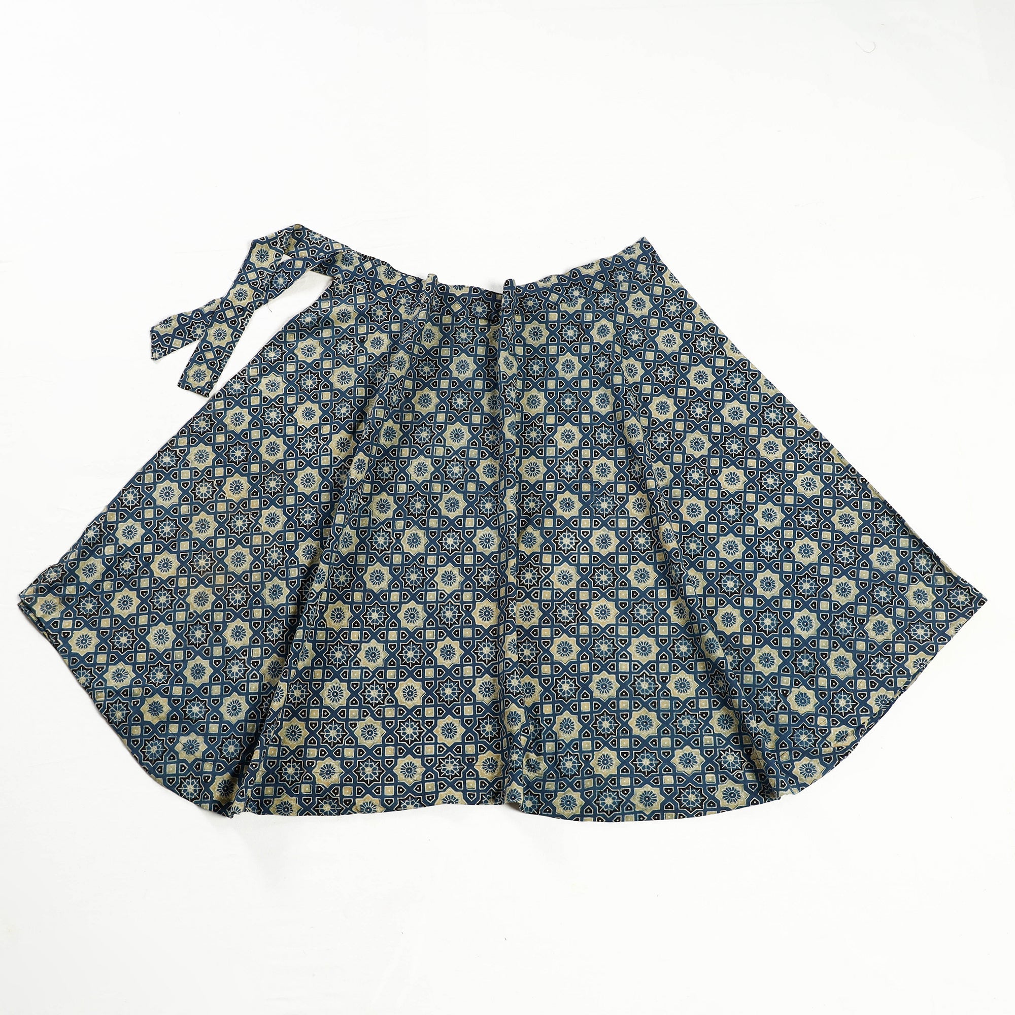NOORI BAZAR Blue - Ajrakh Block Printed Cotton Wrap Around Skirt - view 2