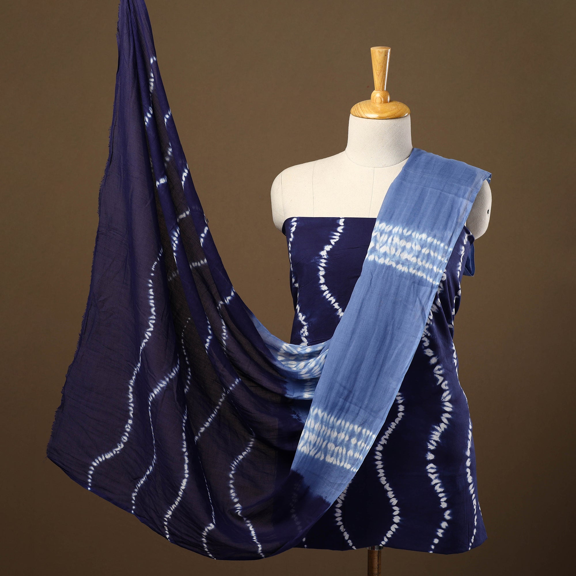 ARTISAN HAND BLOCK PRINTS Blue - 3pc Mul Cotton Tie-Dye Shibori Dress Material 65