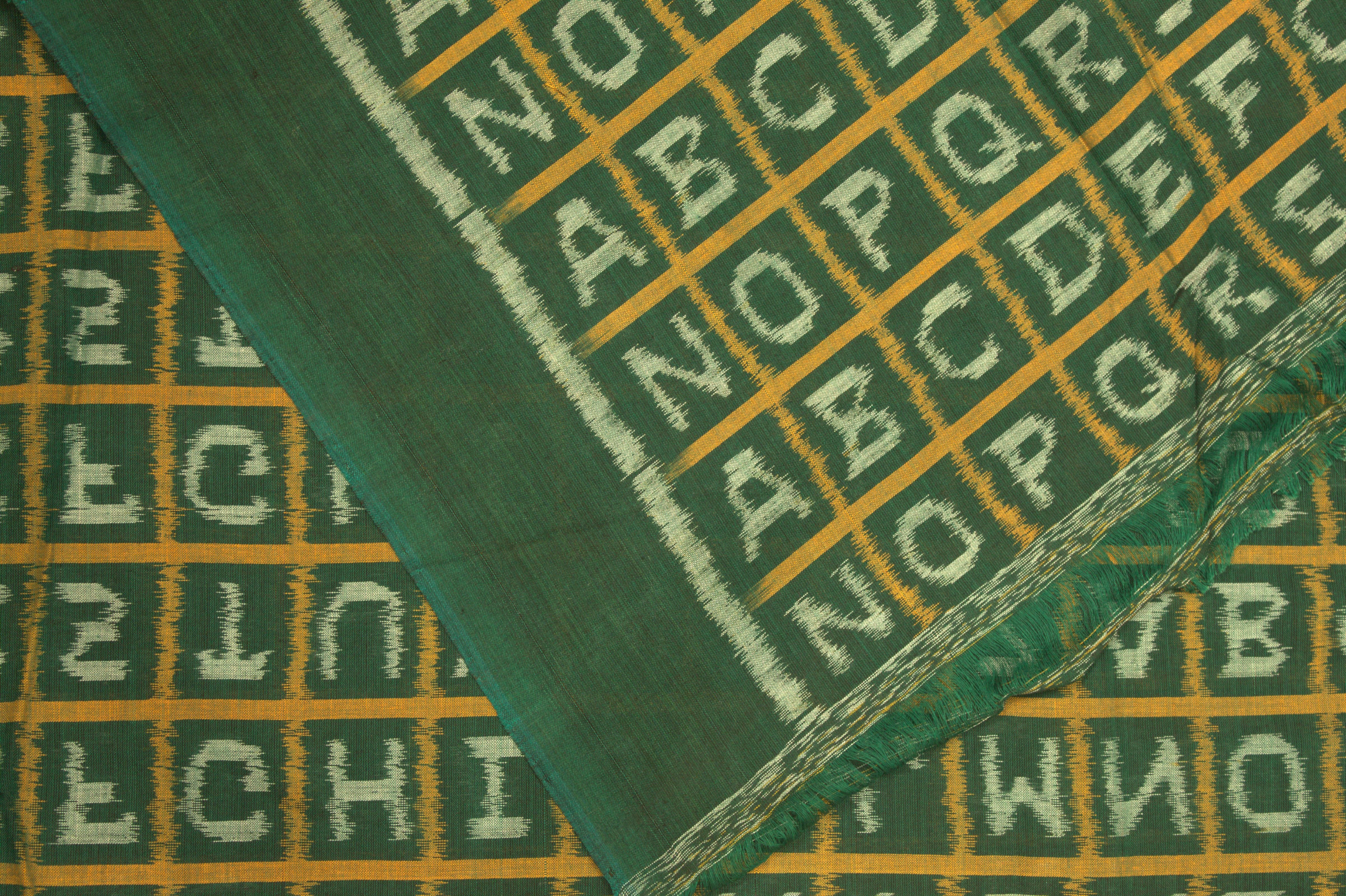 IndianVillèz Green English Alphabet Sambalpuri Ikat Cotton Fabric - view 2