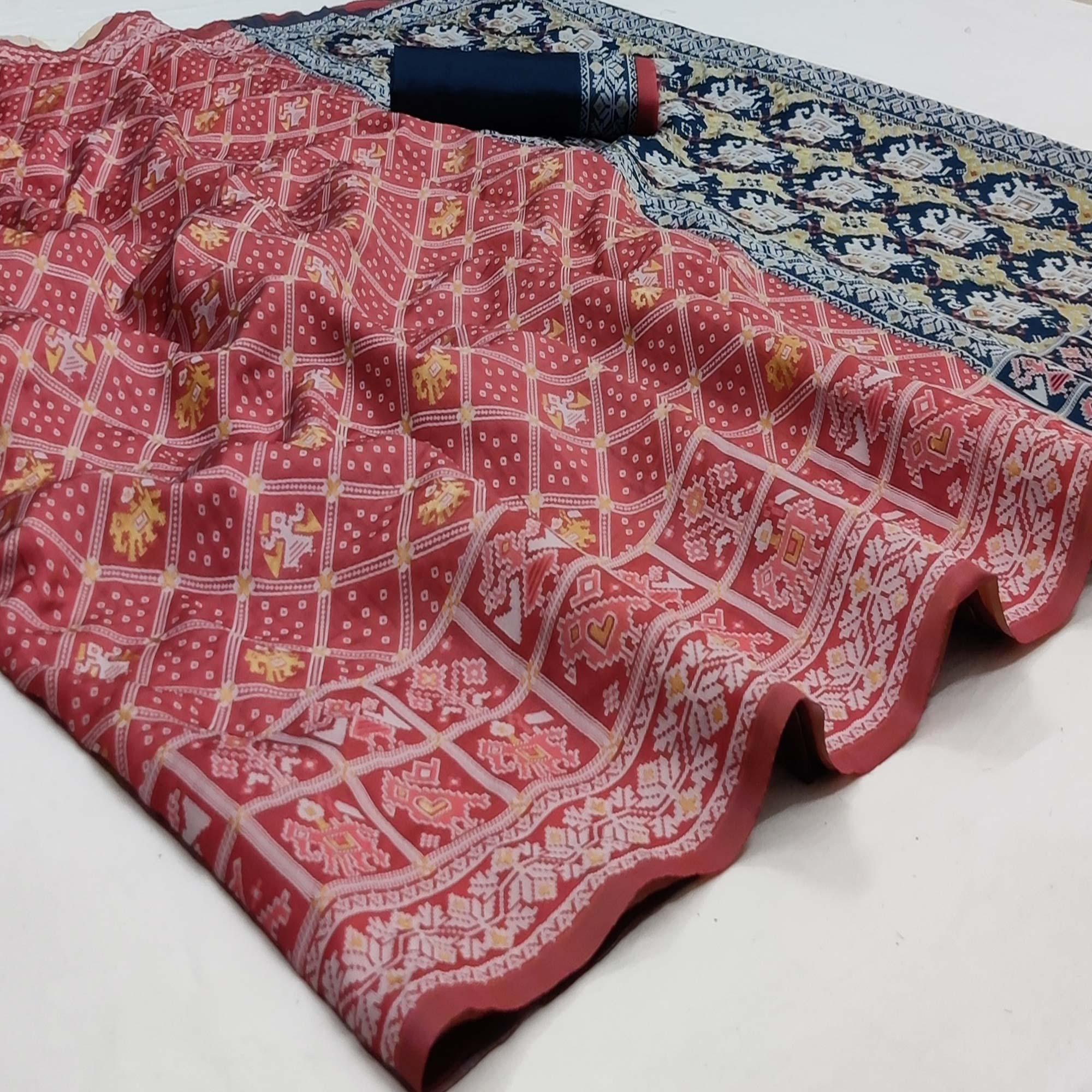 Peachmode Gajri Pink Festive Wear Woven Soft Silk Patola Saree