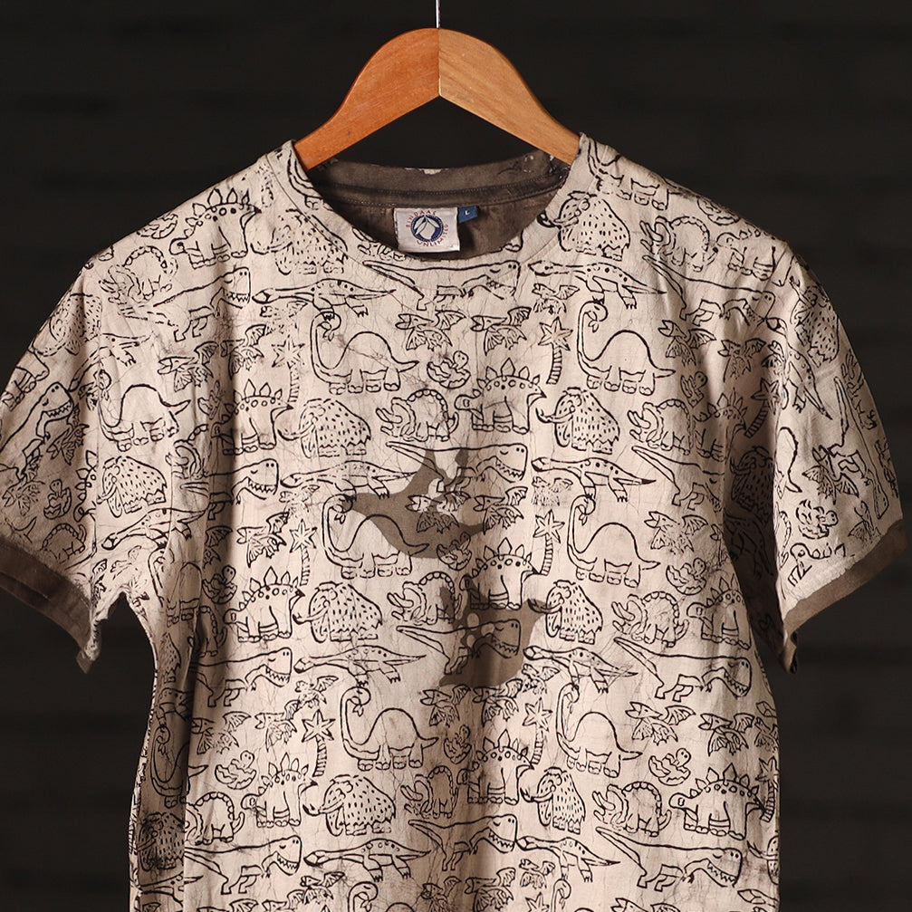BINDAAS UNLIMITED Beige - Brown - Bindaas Natural Dyed Art Block Print Round Neck T-shirt in Pure Cotton - view 2