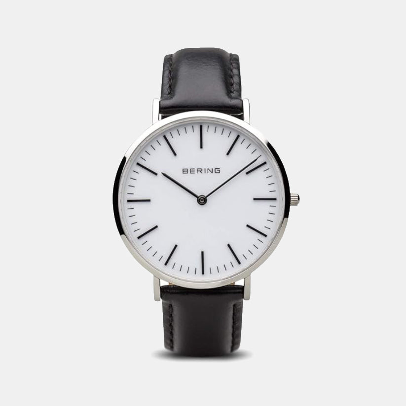 Bering Ceramic Men White Dial Analog Leather Watch 13738-404