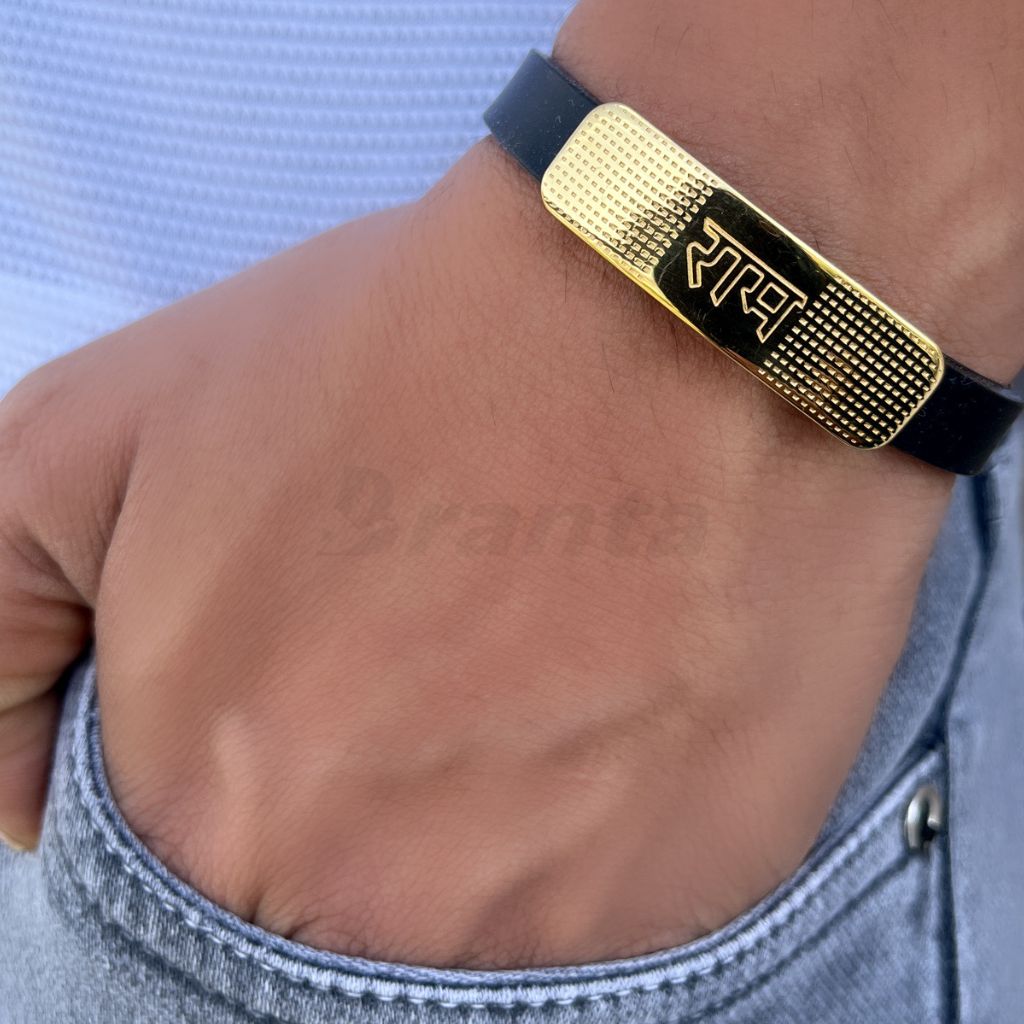 Branta Ram Dotted Pattern Silicon Belt Men's Gold Bracelet - view 2