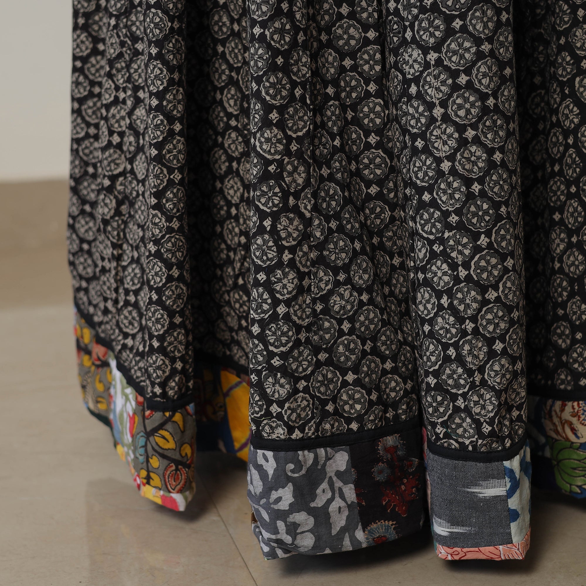 NOORI BAZAR Black - Bagru Block Printed 24 Kali Patchwork Cotton Long Skirt 09 - view 6
