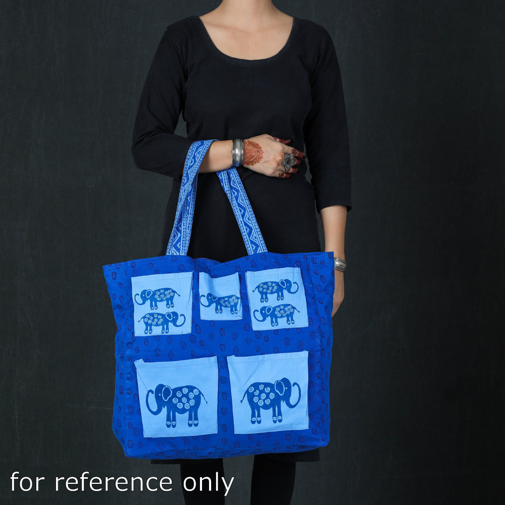 DASTKAR RANTHAMBORE Blue - Hand Block Print Cotton Shoulder Bag - view 3