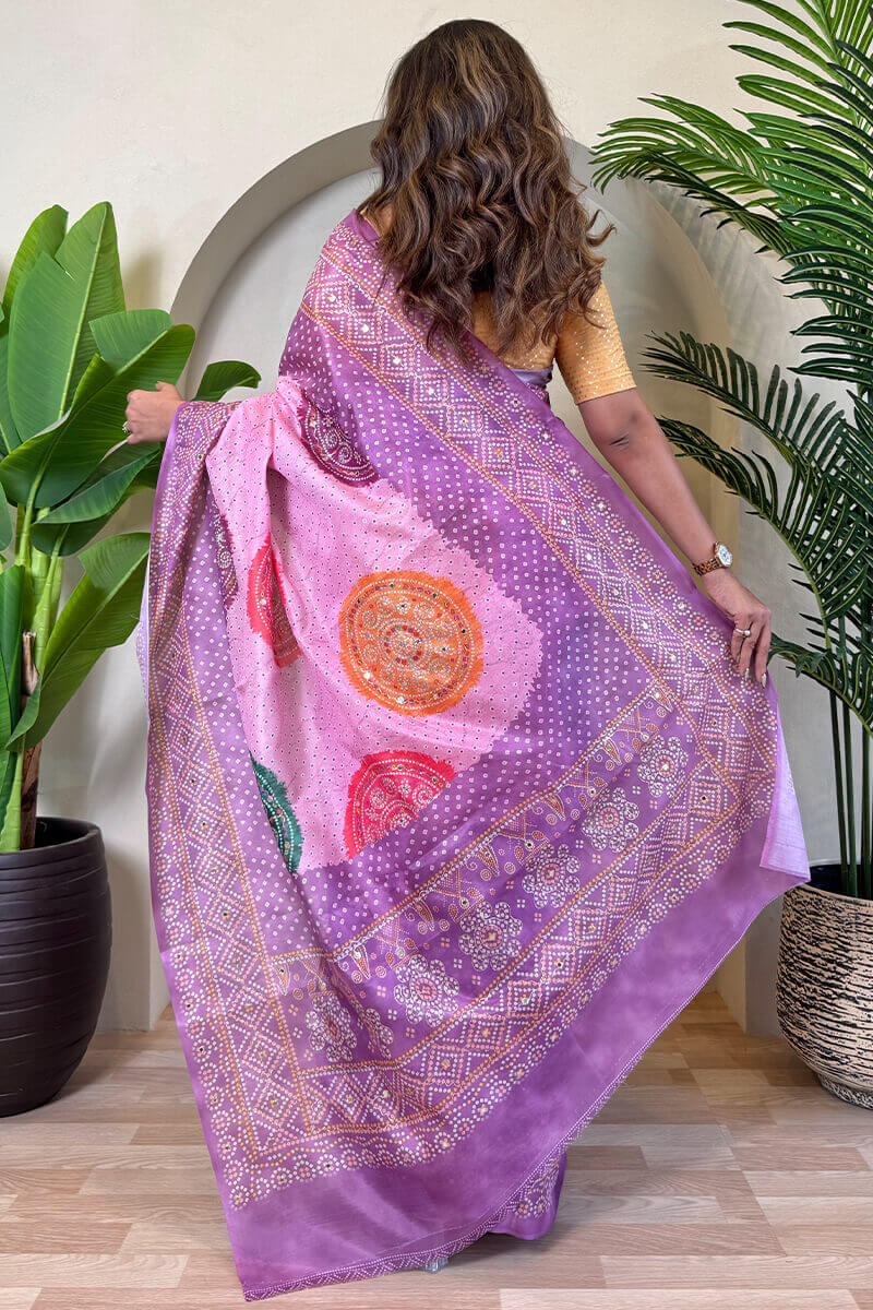 Tasrika Grandiose Lavender Digital Printed Tissue Silk Saree With Chatoyant Blouse Piece - view 4
