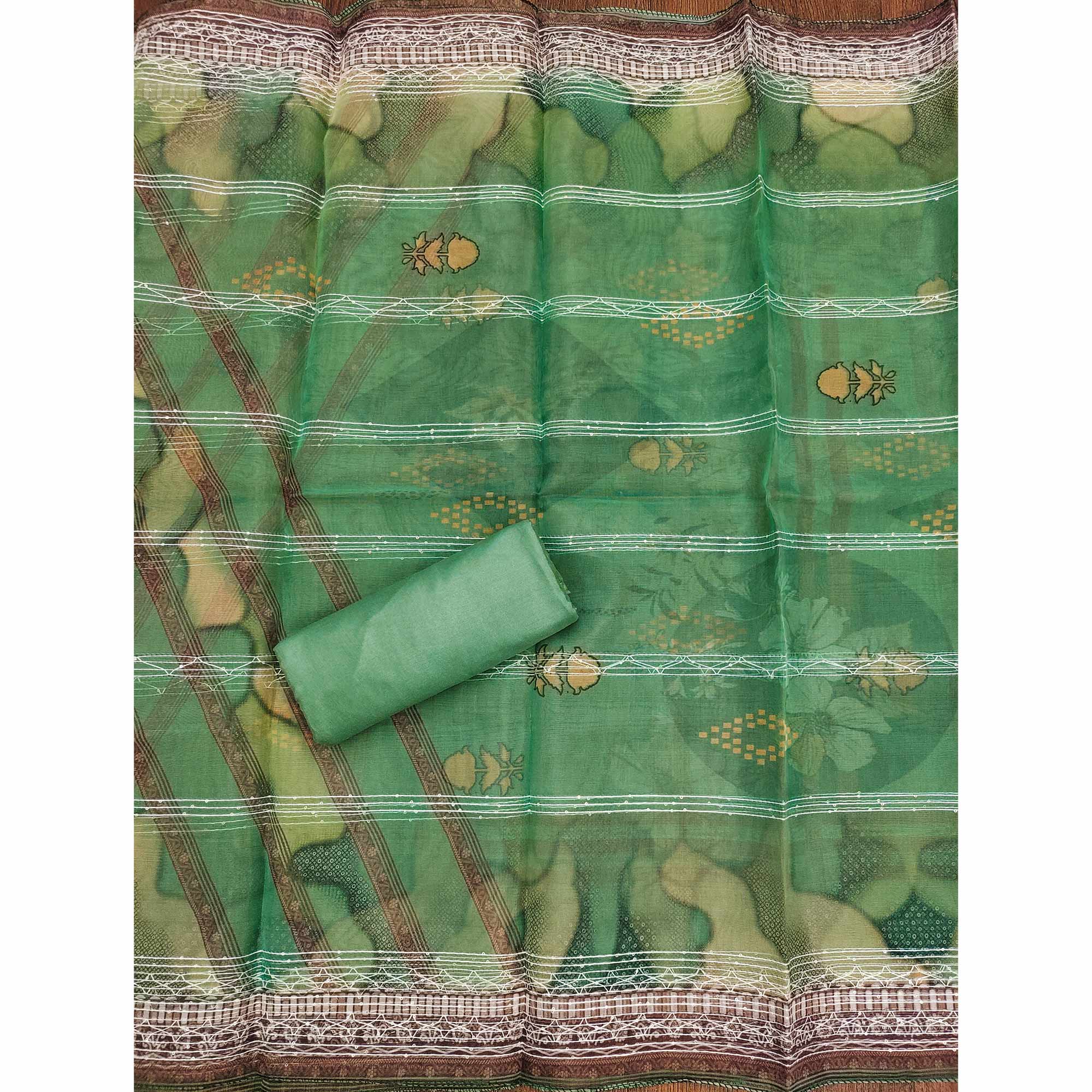 BlackTree green-sequins-embroidered-organza-dress-material-2 - view 5