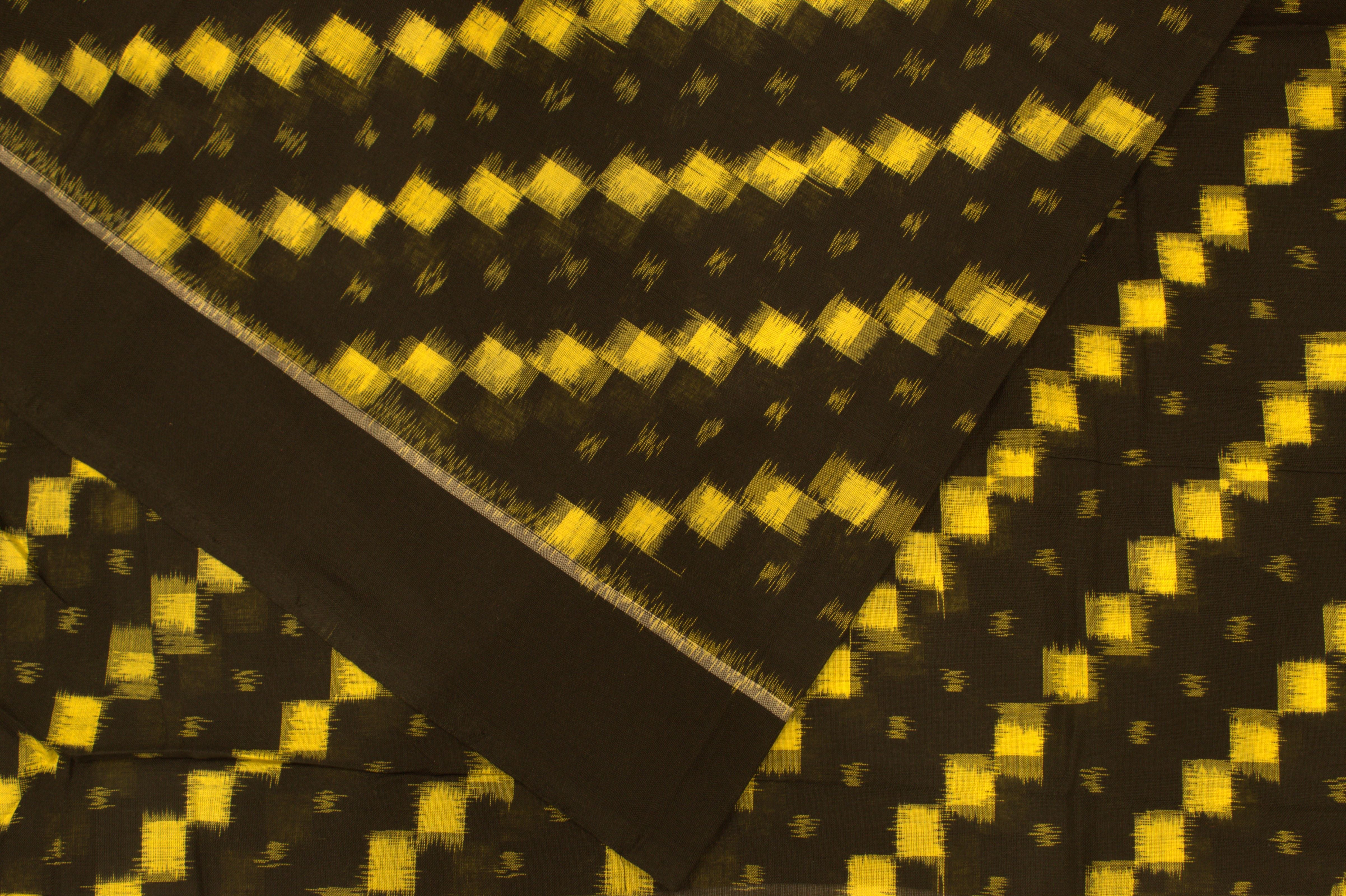 IndianVillèz Black Yellow Tipa Design Sambalpuri Ikat Cotton Fabric - view 2