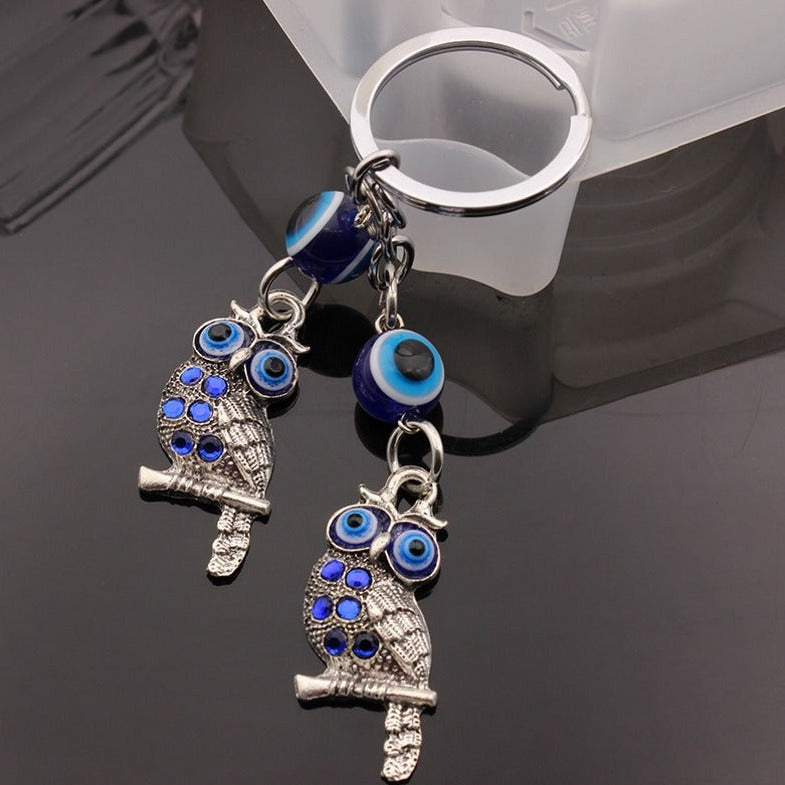 Peeperly Twin Owls Diamond Sparkle Keychain – Blue