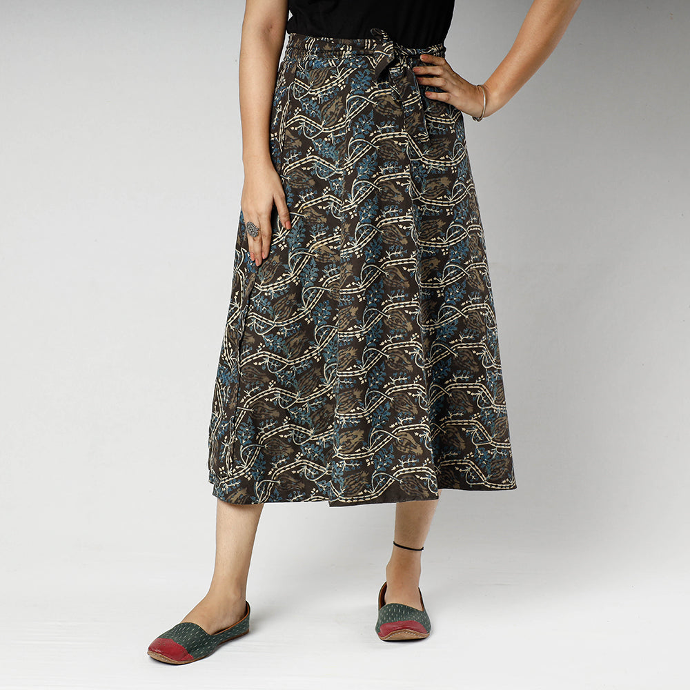 NOORI BAZAR Brown - Ajrakh Block Printed Cotton Wrap Around Skirt