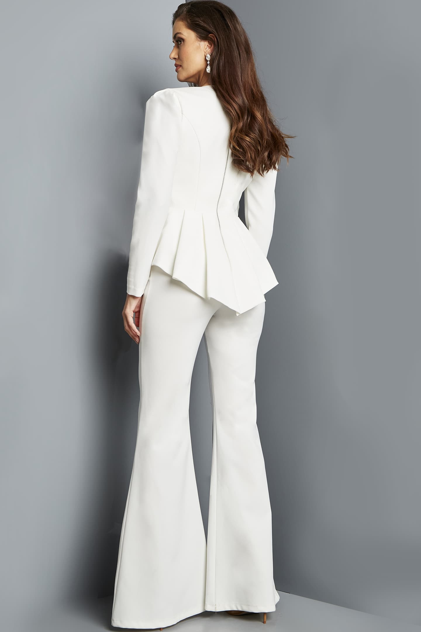 Jovani 09381 Bridal Long Sleeve Pleated Peplum Jumpsuit - view 2