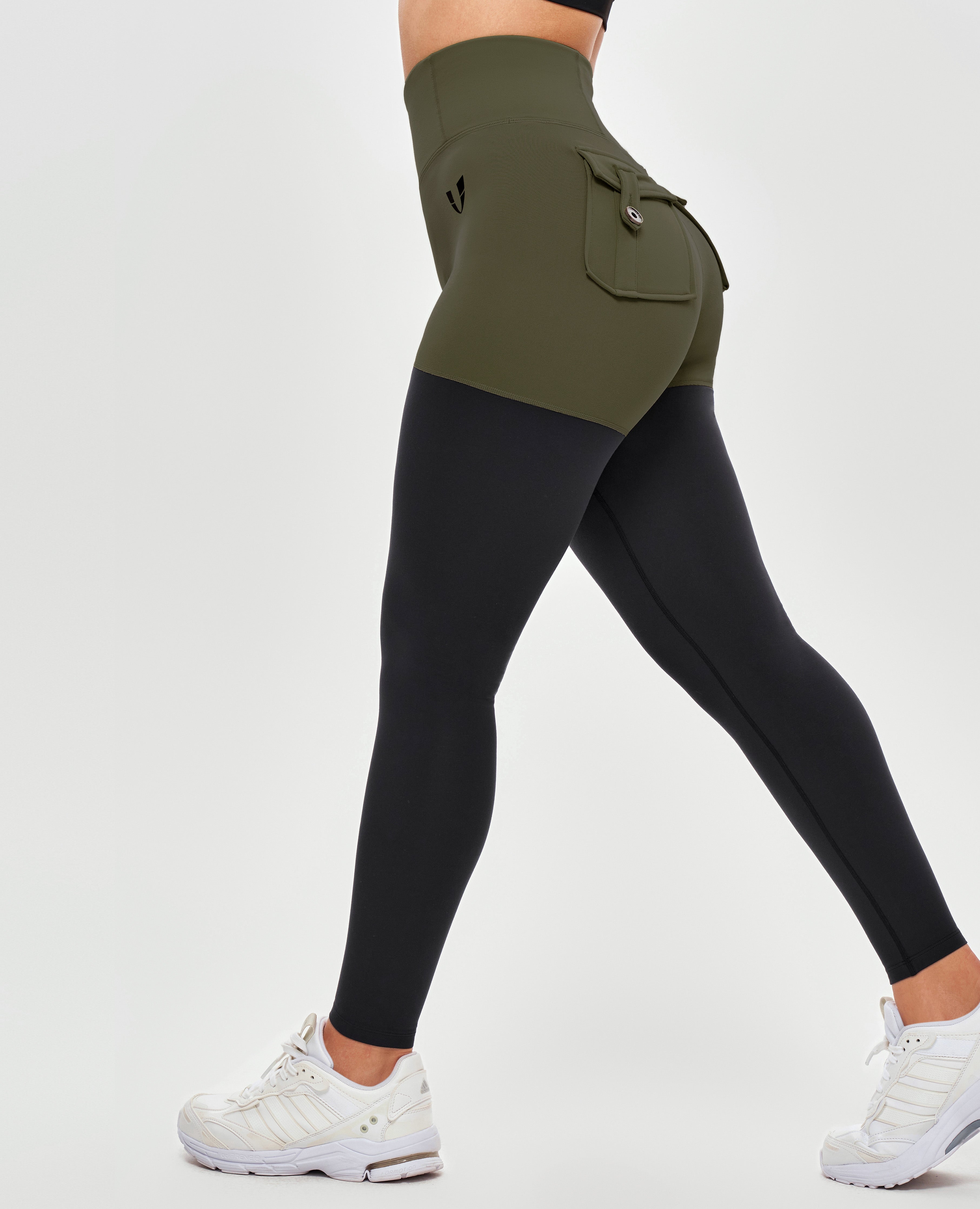 FIRM ABS Cargo Athletic Leggings - Dark Green and Black - view 2