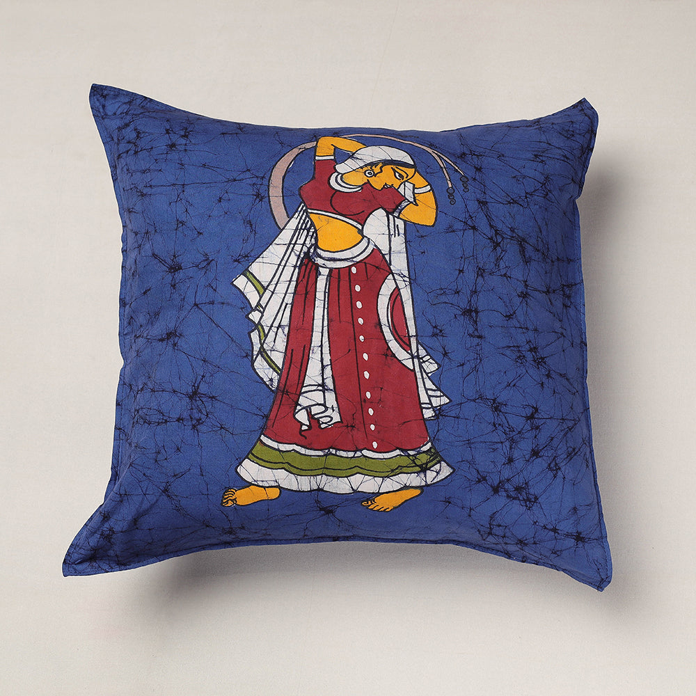 KACHCHH JI CHHAAP Blue - Hand Batik Printed Pure Cotton Cushion Cover (18 x 18 in)