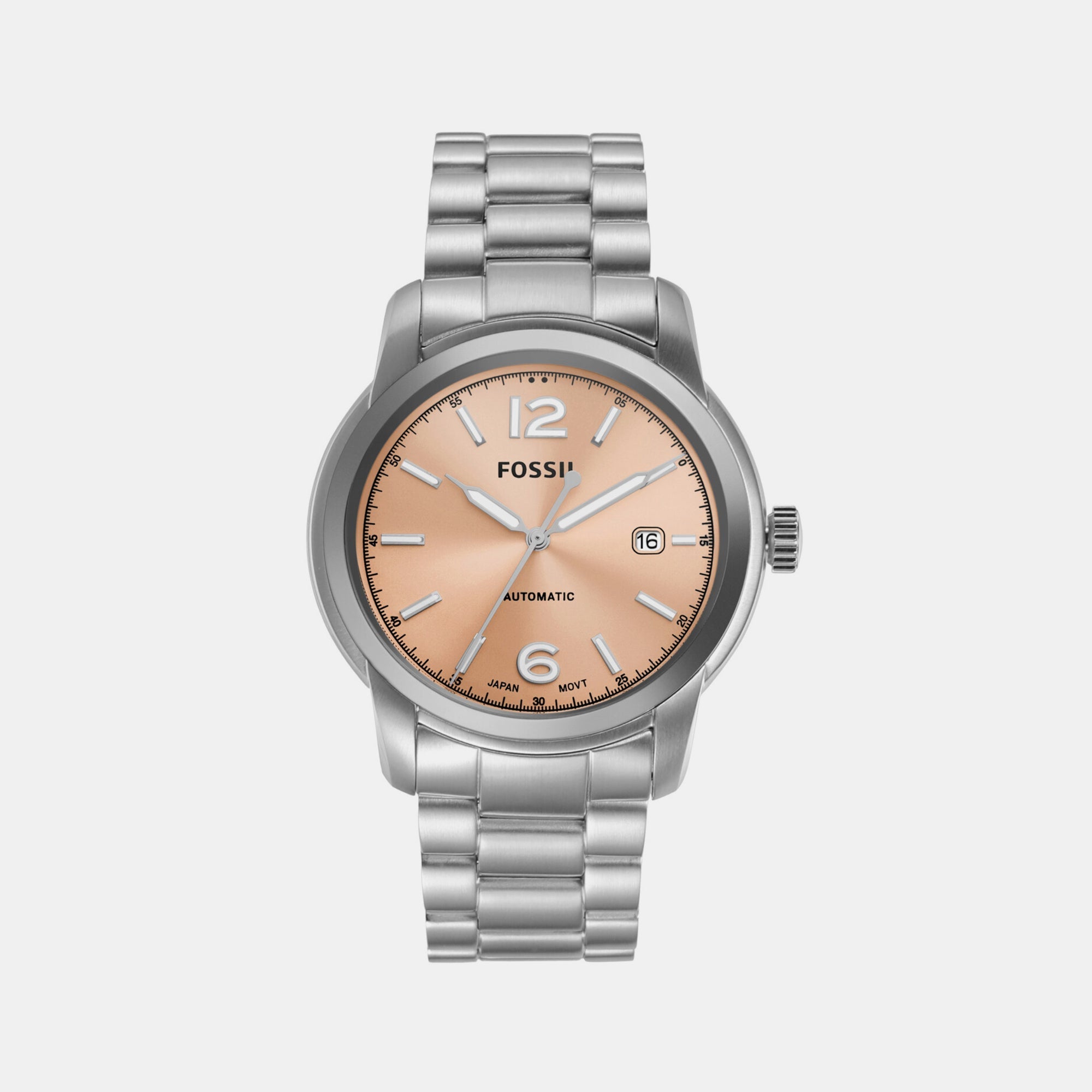 Fossil Heritage Men Automatic Rose Gold Dial Analog Stainless Steel Watch ME3243