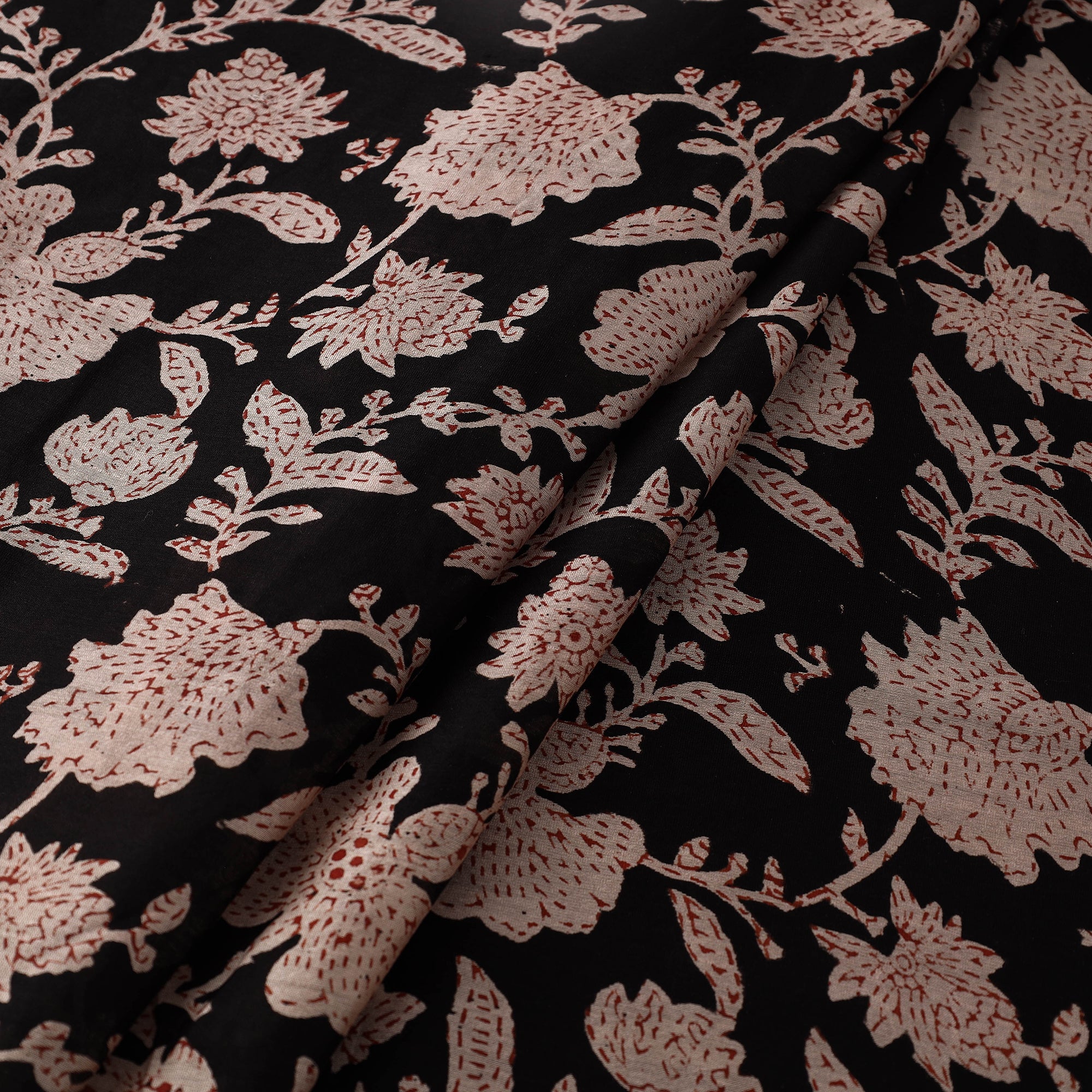HAVELI CHRONICLES Black - Hand Block Print Chanderi Silk Bagru Fabric 01 - view 2
