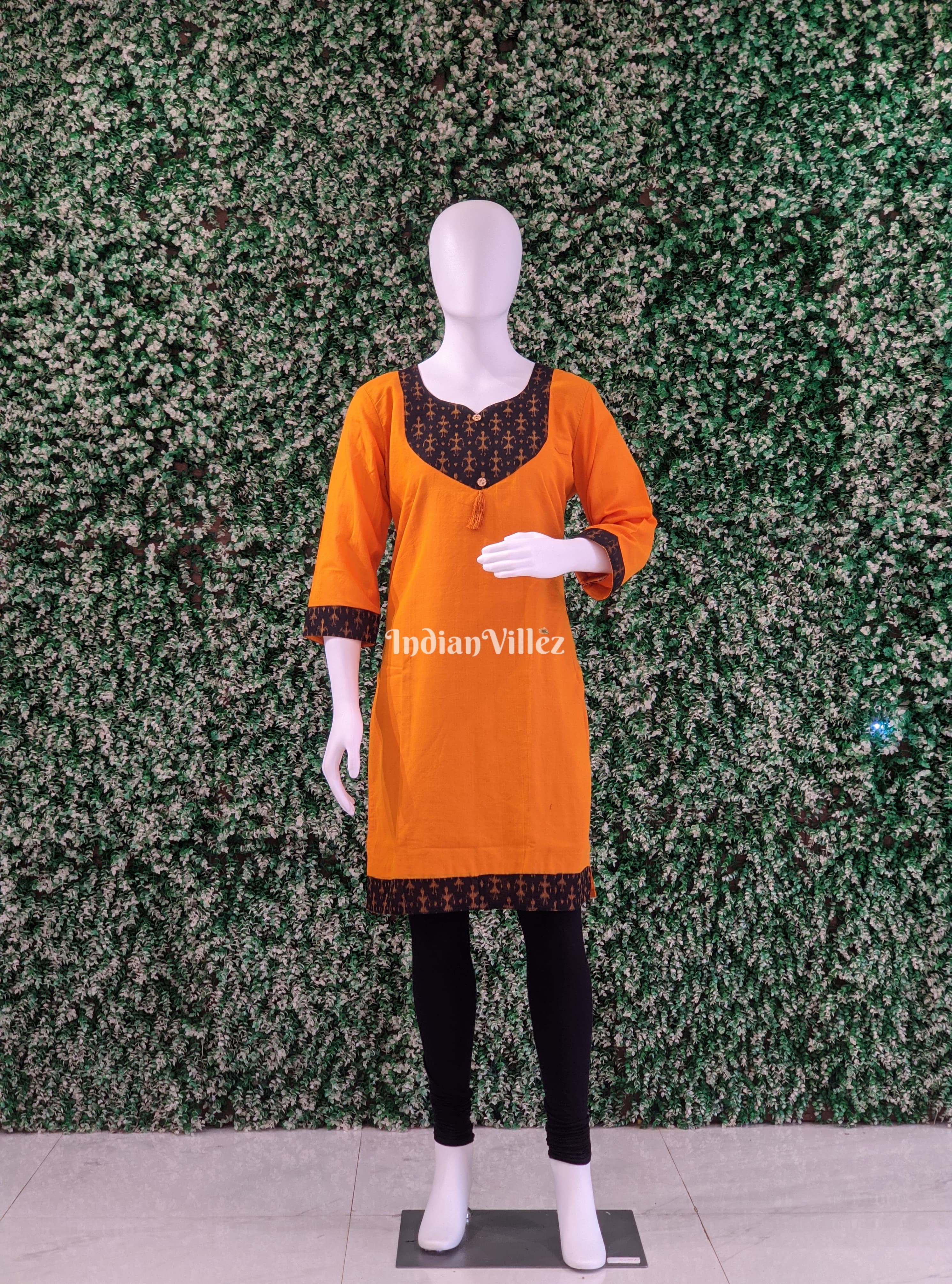 IndianVillèz Yellow Odisha Ikat Designer Cotton Kurti