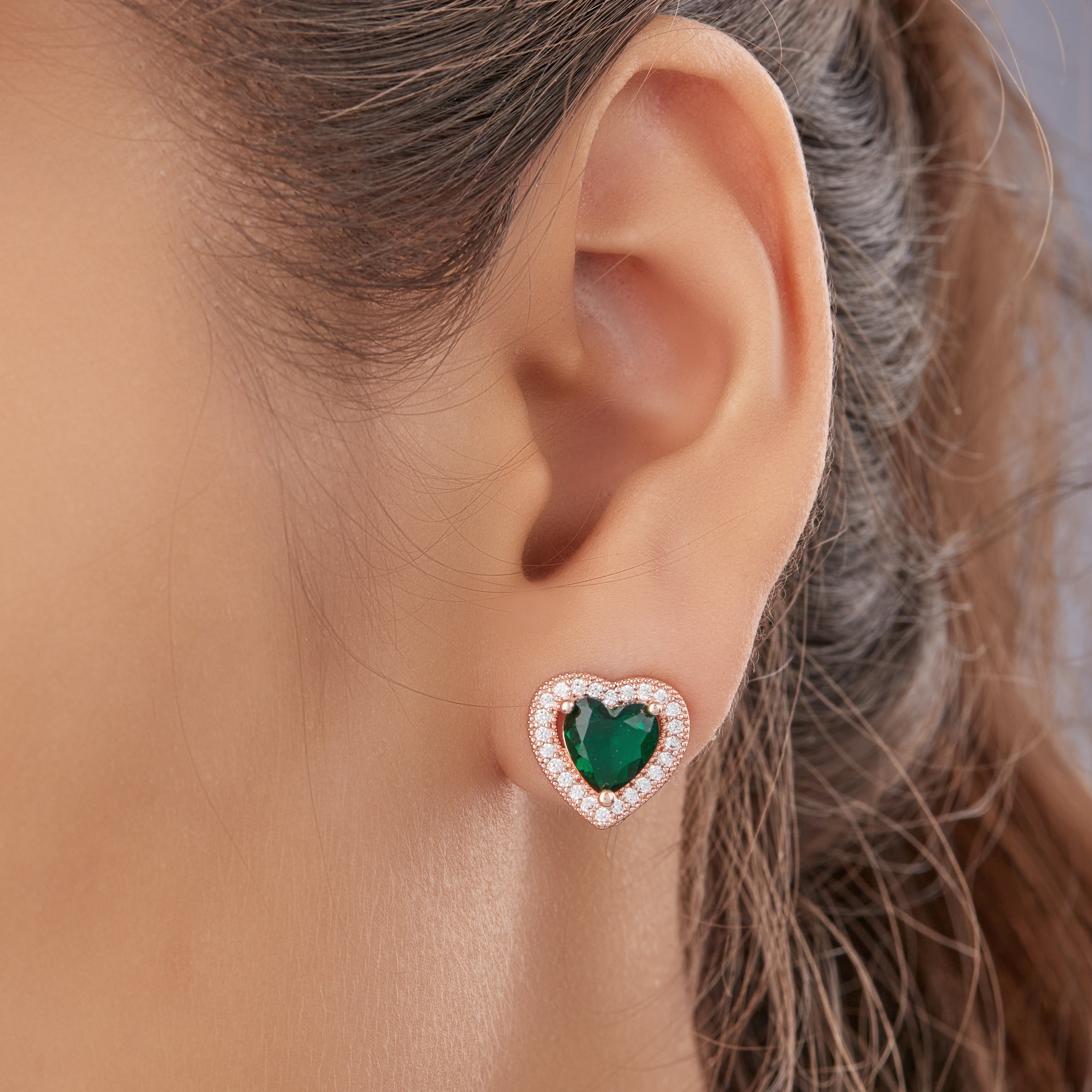 Branta Green Heart Diamond Stud Earrings