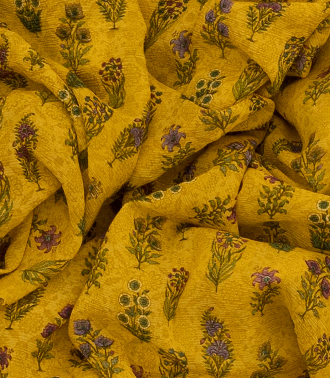 RmKV Gold Chiffon Printed Silk Saree With Floral Motifs-Gold - view 3