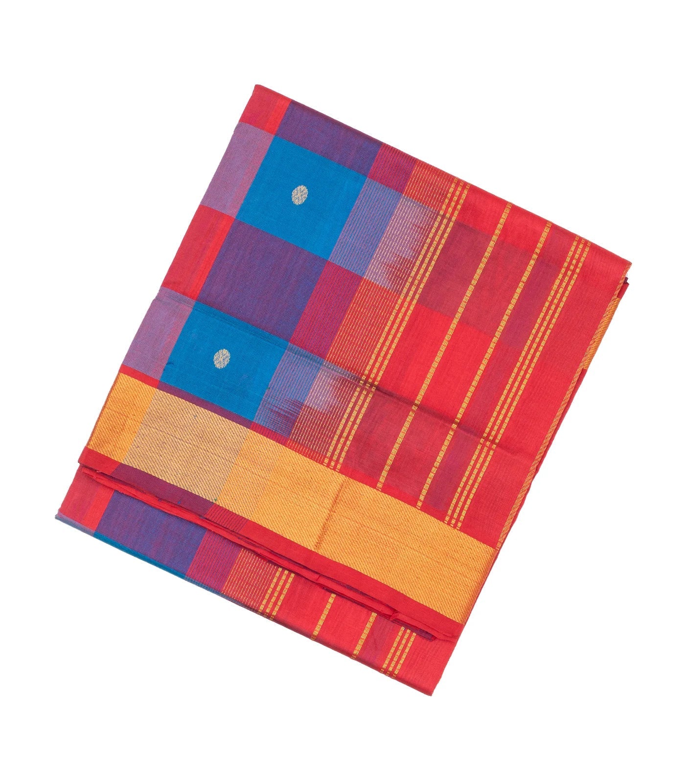 RmKV Multicolour Handloom Silk Cotton Saree With Checks And Buttas