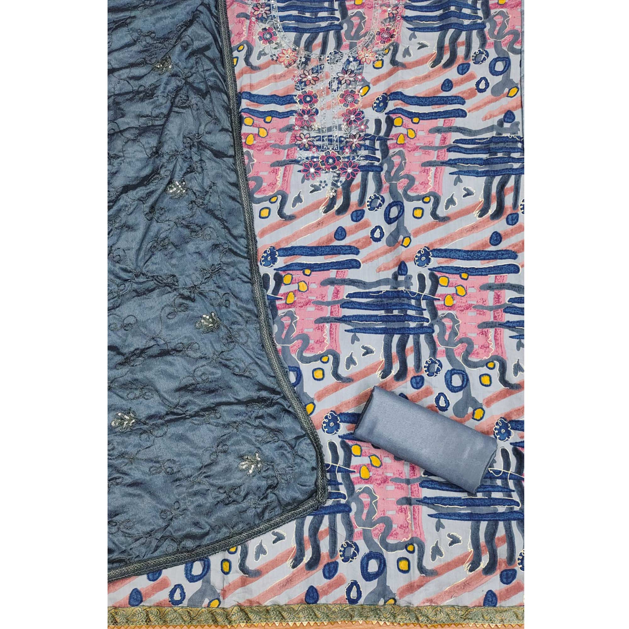 BlackTree grey-foil-printed-pure-cotton-dress-material - view 4