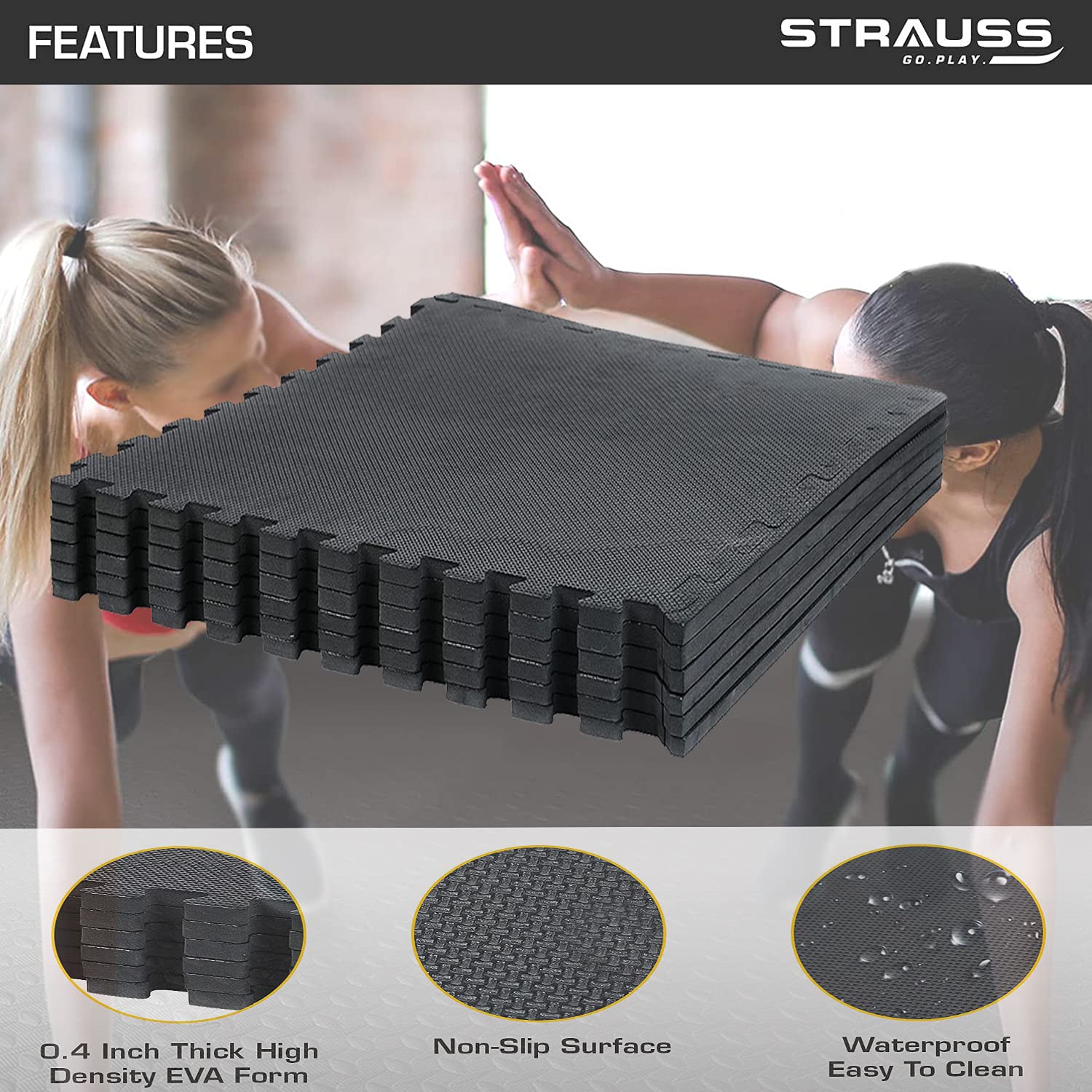 Strauss Sports Strauss Puzzle Exercise Mat Interlocking Tiles - view 5