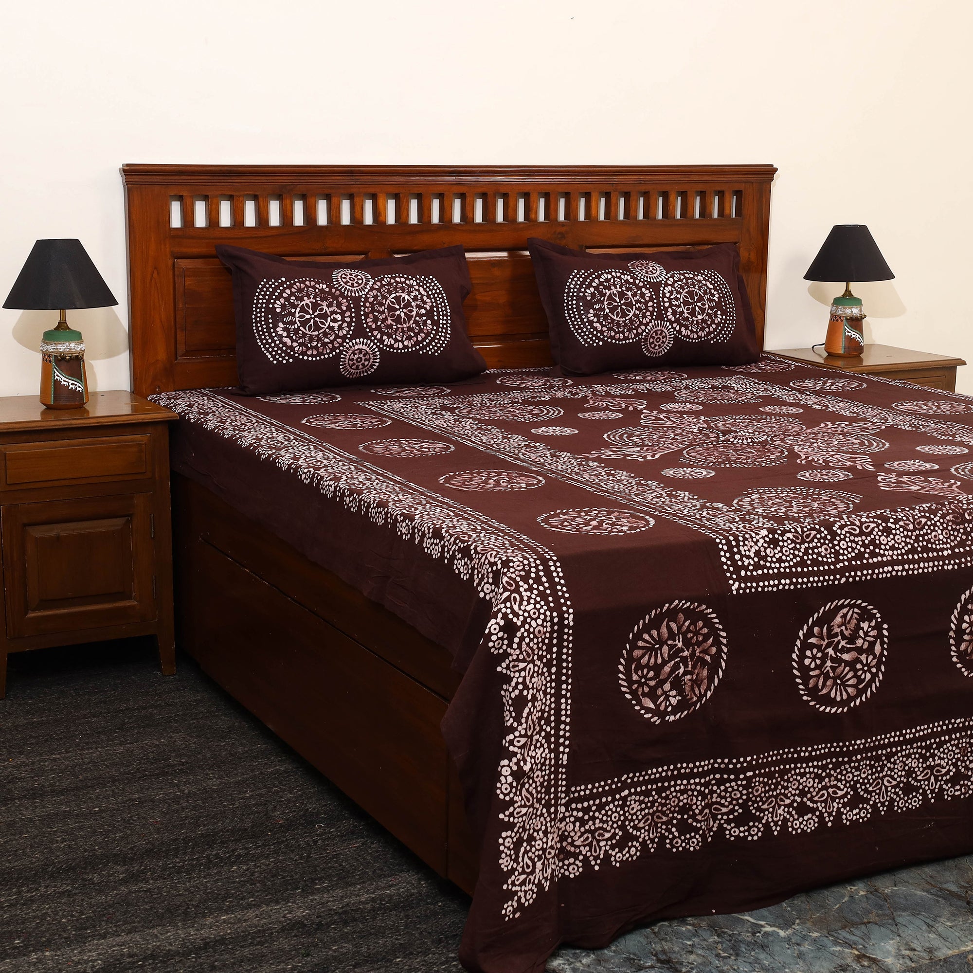 BATIK BY MD. SHARIFF Brown - Cotton Double Hand Batik Print Bed Sheet Set 10