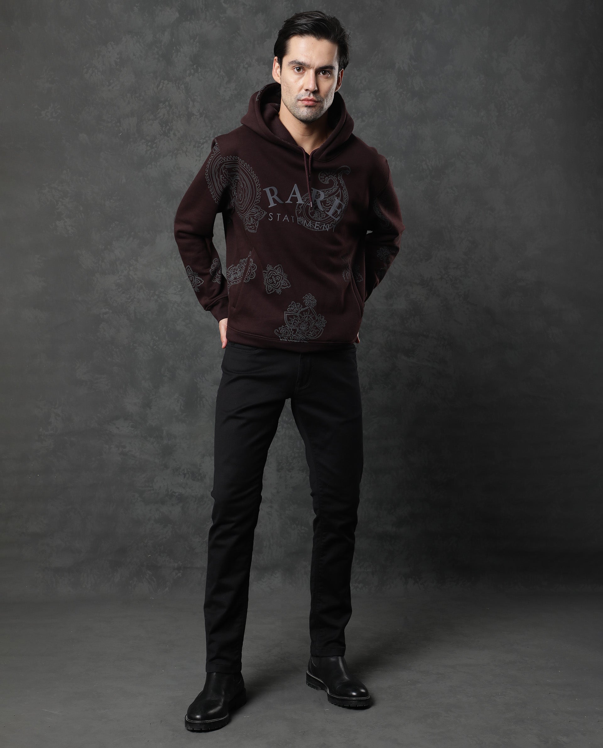 Rare Rabbit Men'S Helio Maroon Sweatshirt Cotton Polyester Fabric Hooded Neck Full Sleeves Drawstring Slim Fit - view 9