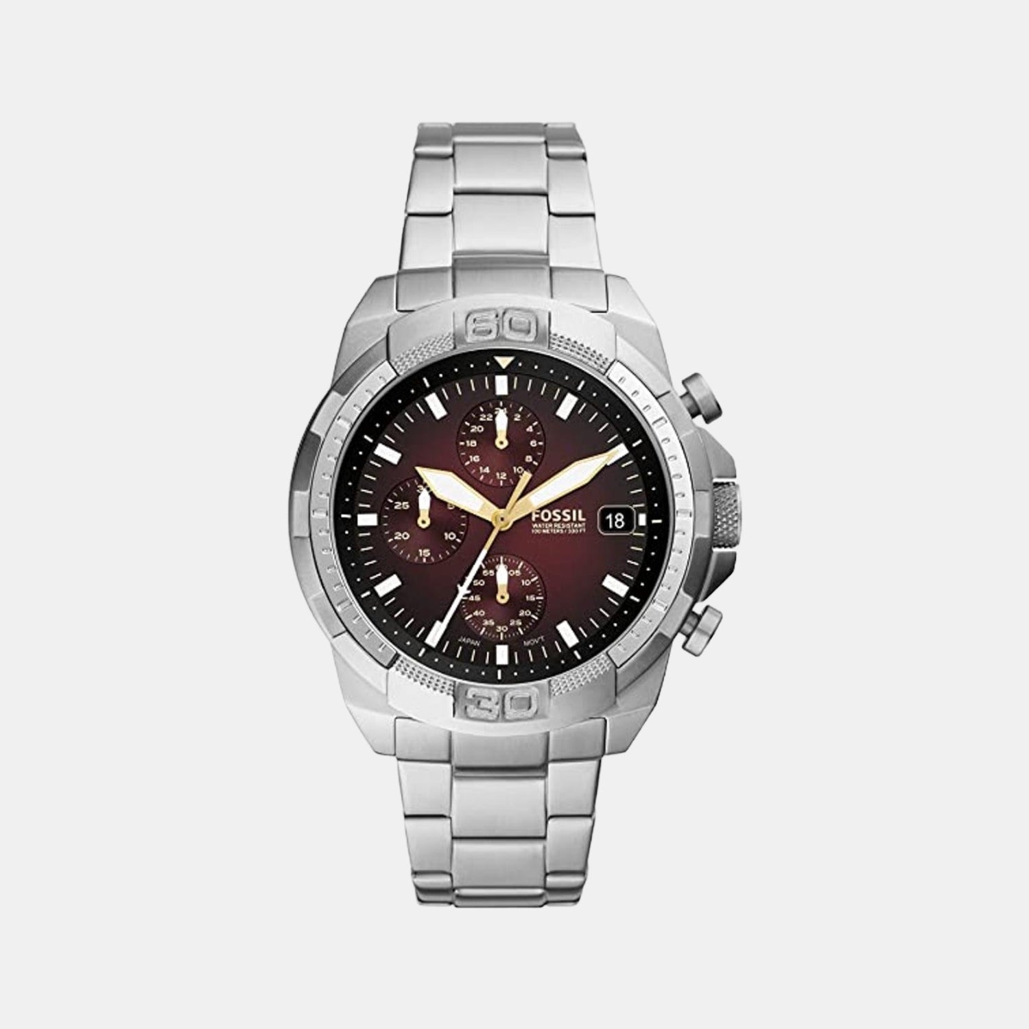 Fossil Bronson Men Quartz Red Dial Chronograph Stainless Steel Watch FS5878
