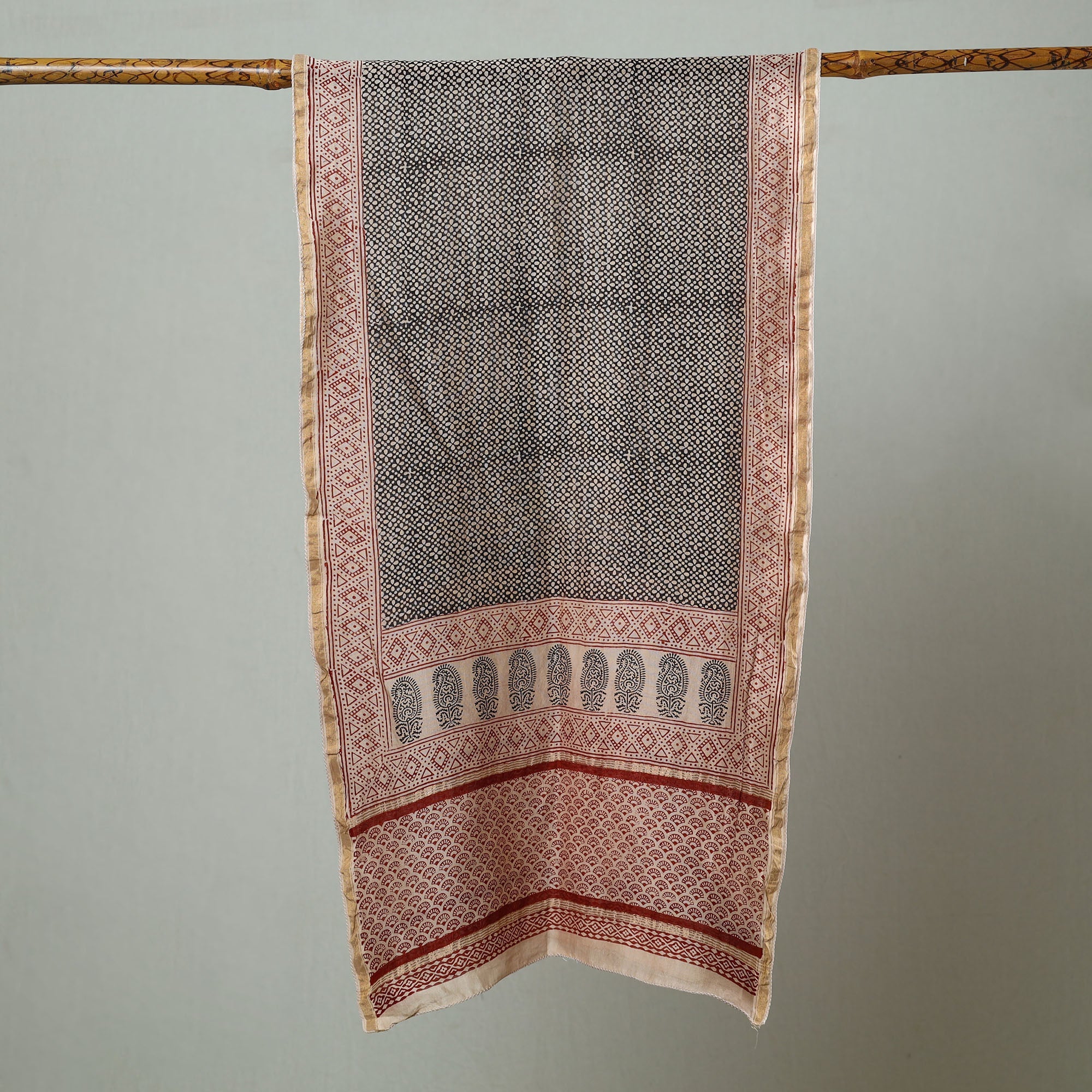 BAGH PRINTS BY MOHAMMED BILAL KHATRI Black - Bagh Hand Block Printed Chanderi Silk Stole 07 - view 2