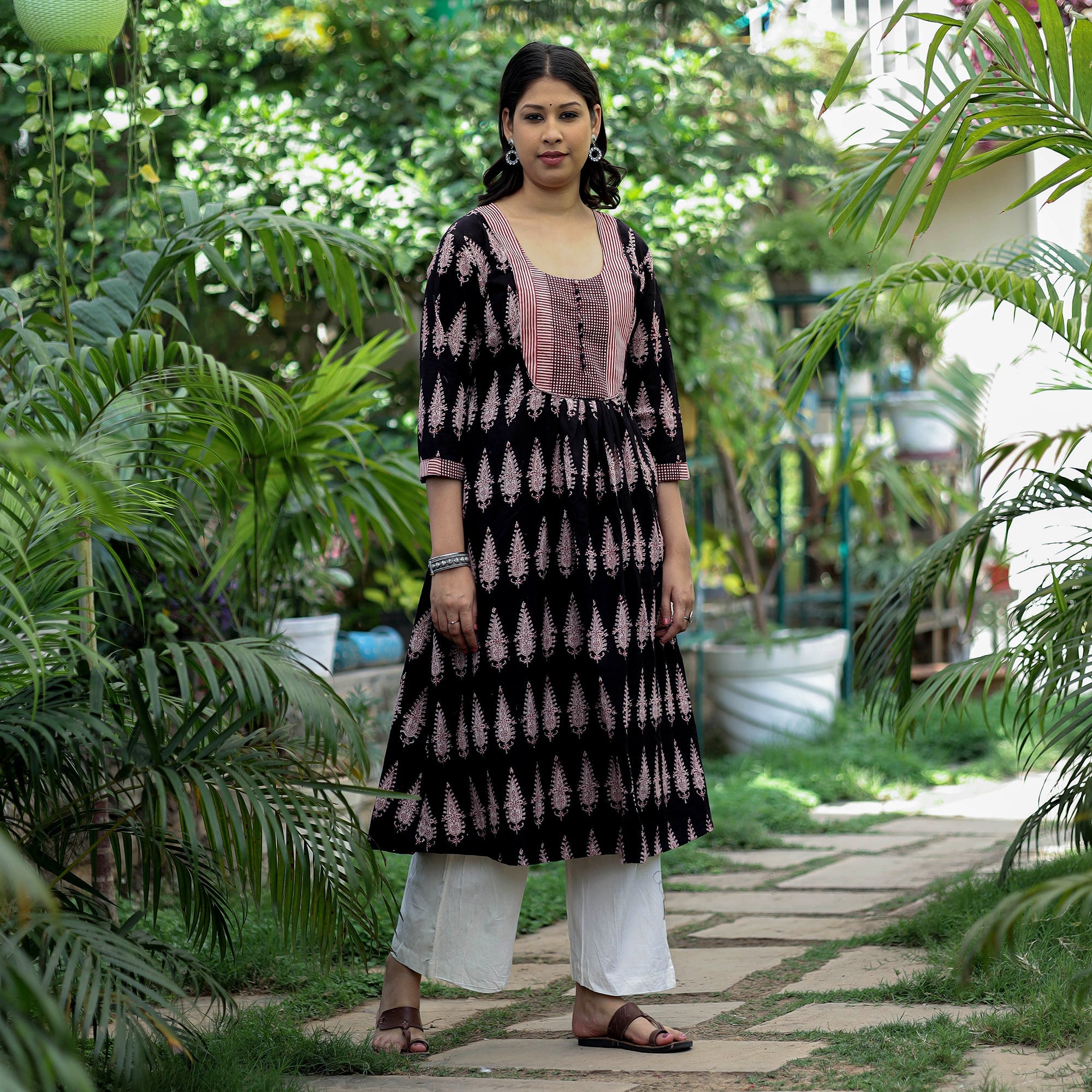 ITOKRI CASUALS Black - Block Print Mul Cotton A-Line Bagh Kurta - view 2