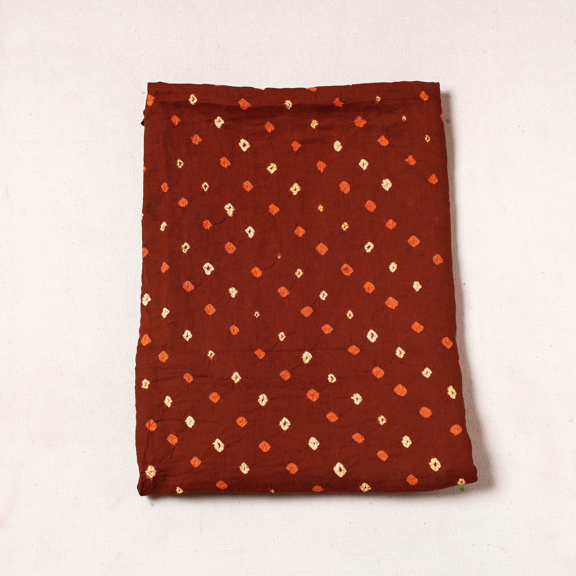KACHCHH JI CHHAAP Brown - Kutch Bandhani Tie-Dye Satin Cotton Precut Fabric (1.65 Meter)