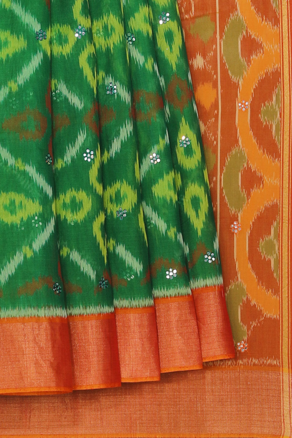 Kalanjali Ikat Cotton-Silk Green Saree – Women's