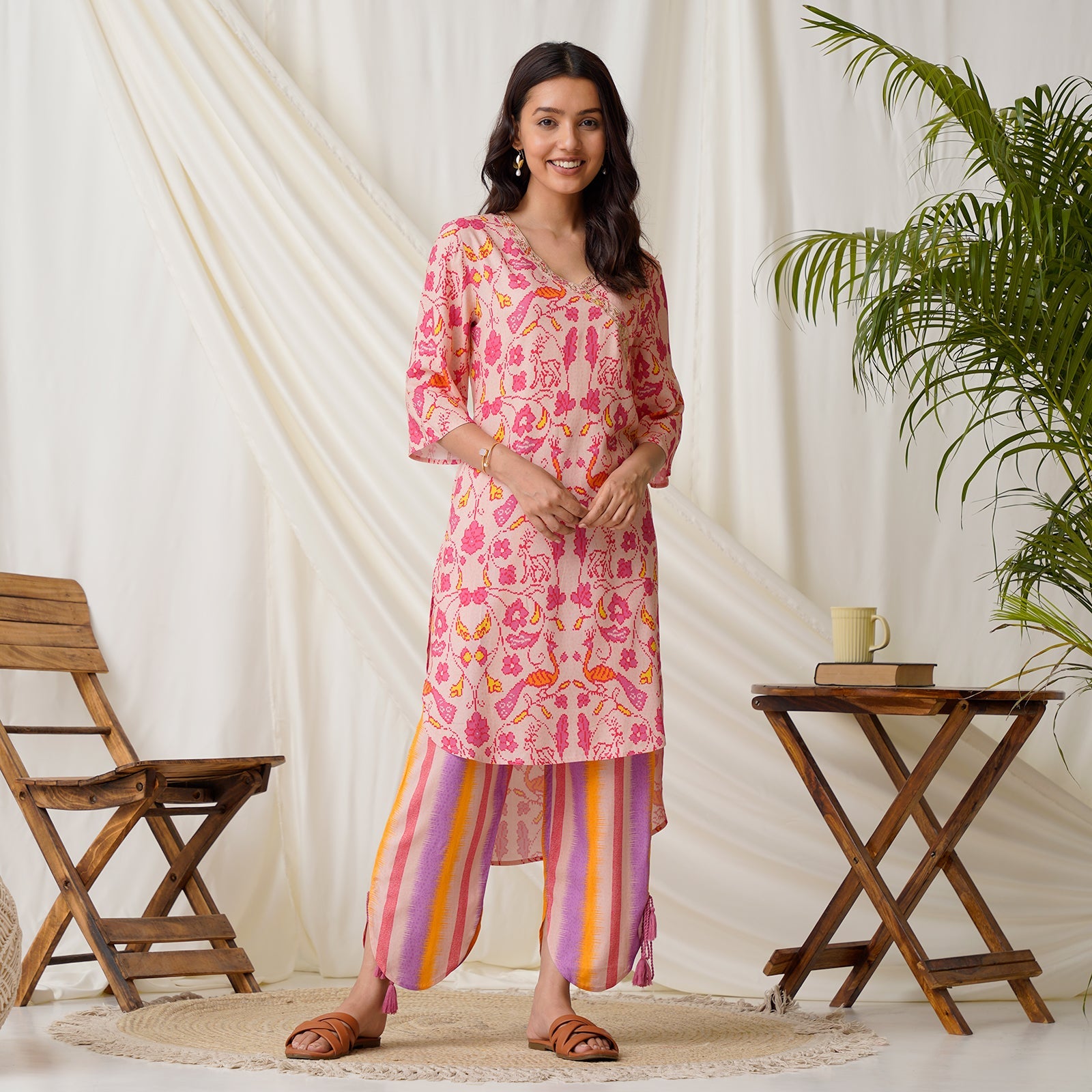 BlackTree Baby Pink Ikat Inspired High low Co-ord Set