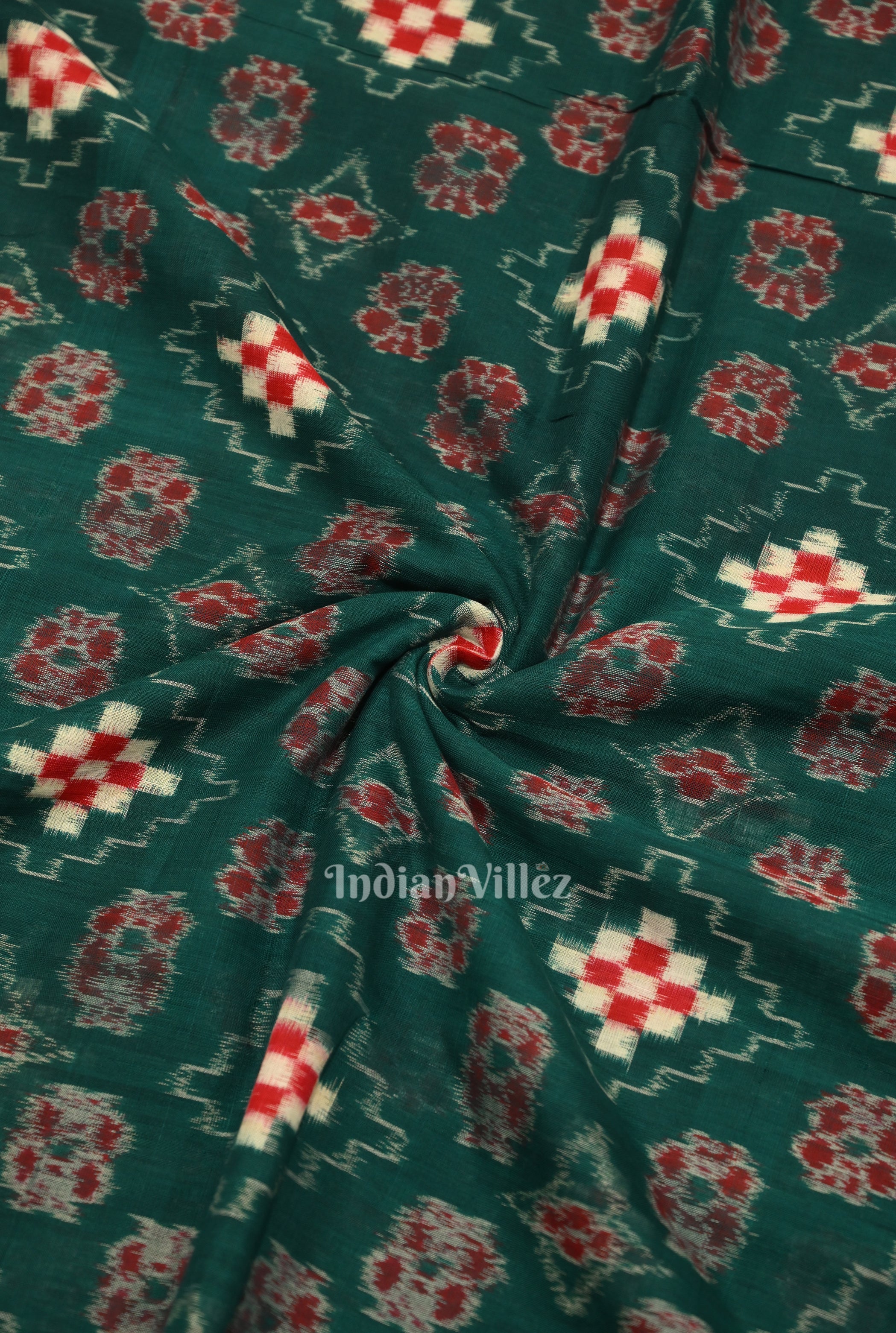IndianVillèz Dark Green Pasapali Sambalpuri Ikat Cotton Fabric