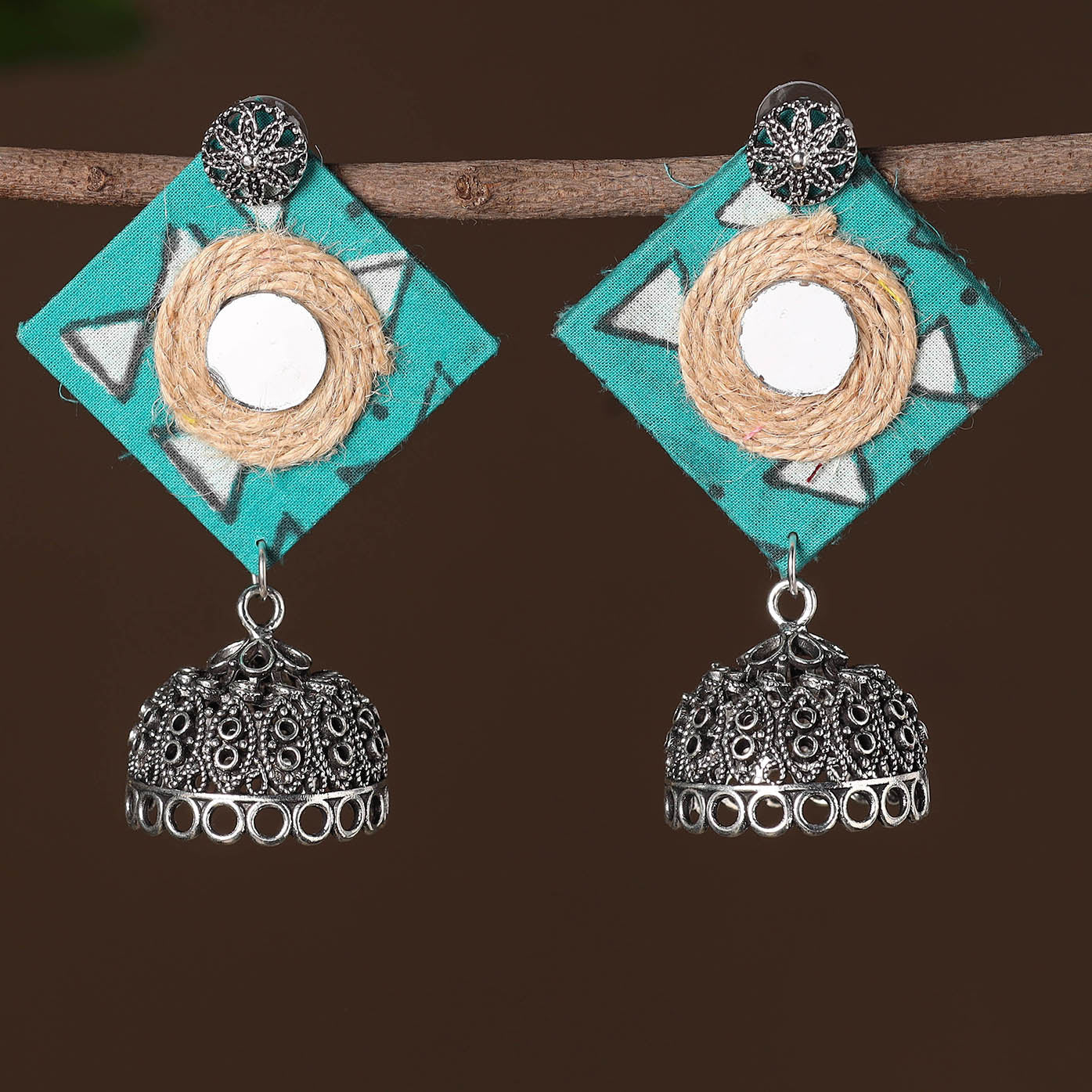 JALPARI Ayat German Silver Jute Fabart Jhumki Earrings - view 2