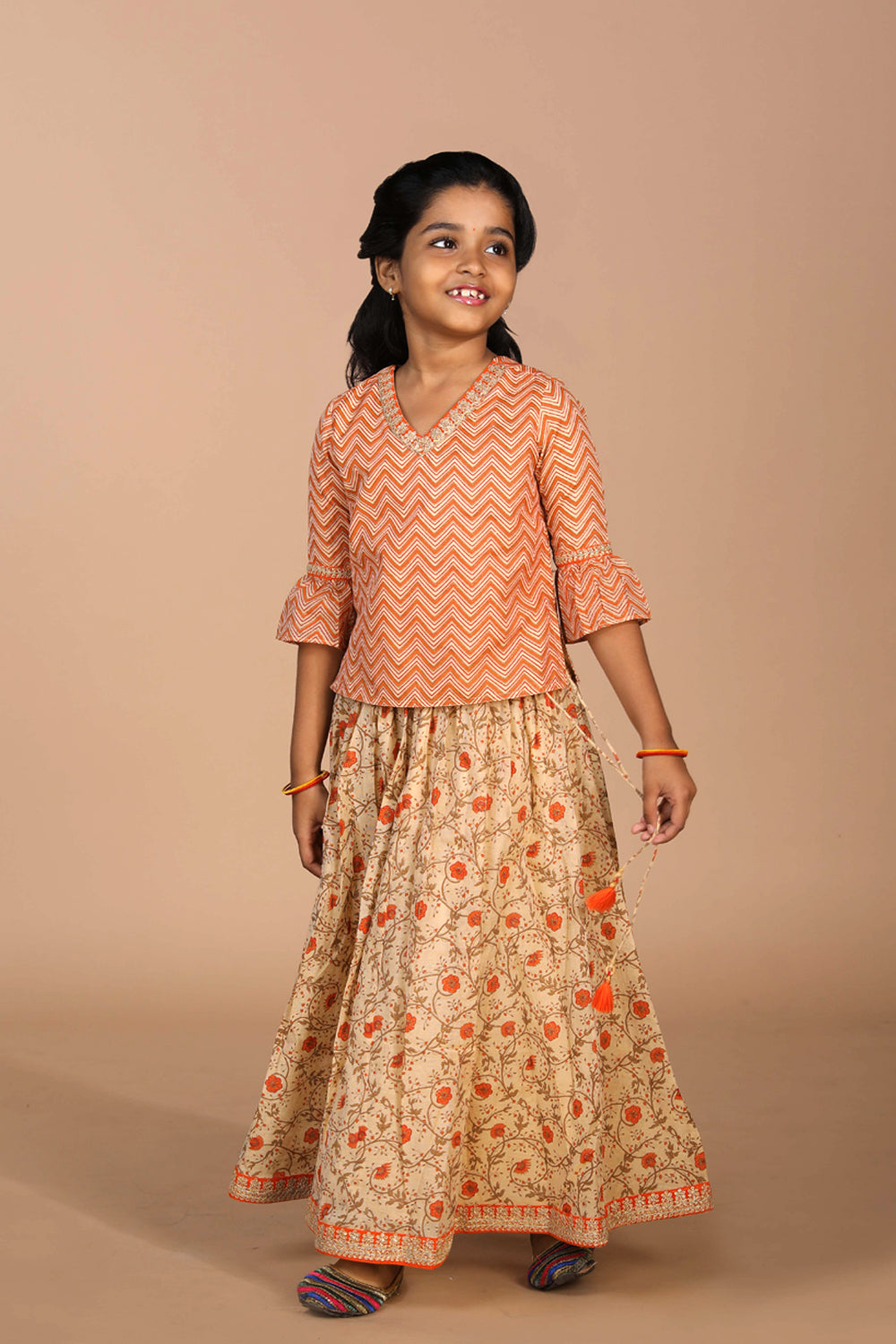 Kalanjali Ethnics Festive girls Ghagra set – OFF WHITE
